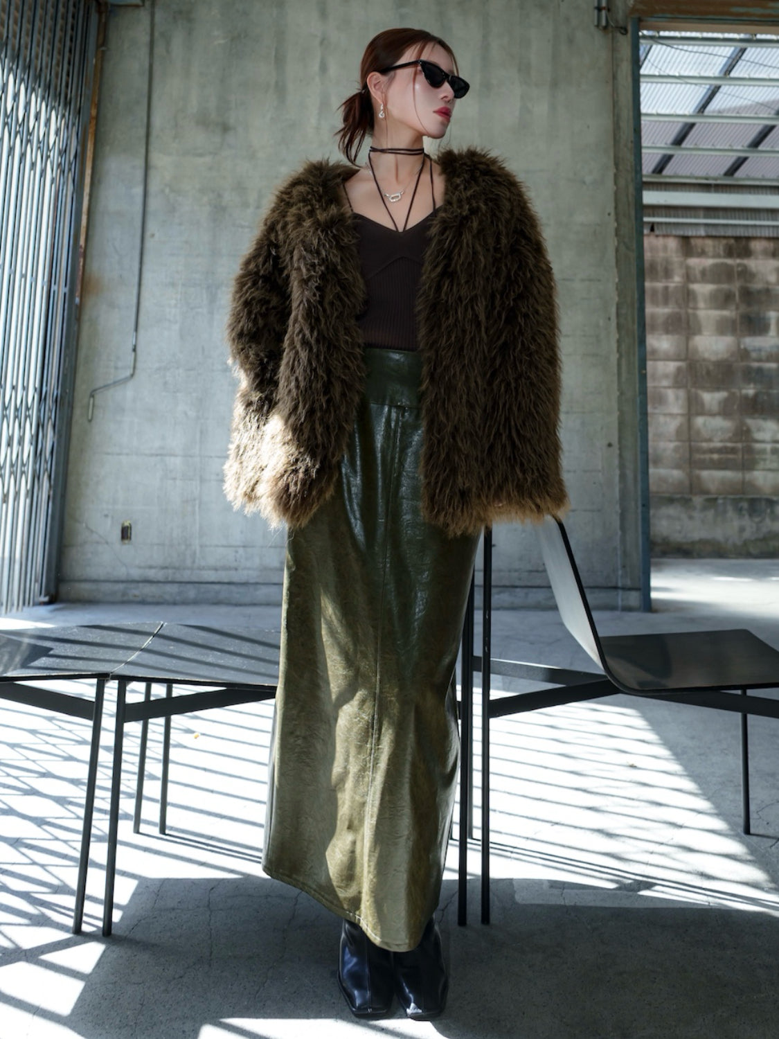 ノーカラー チベット Fur コート
