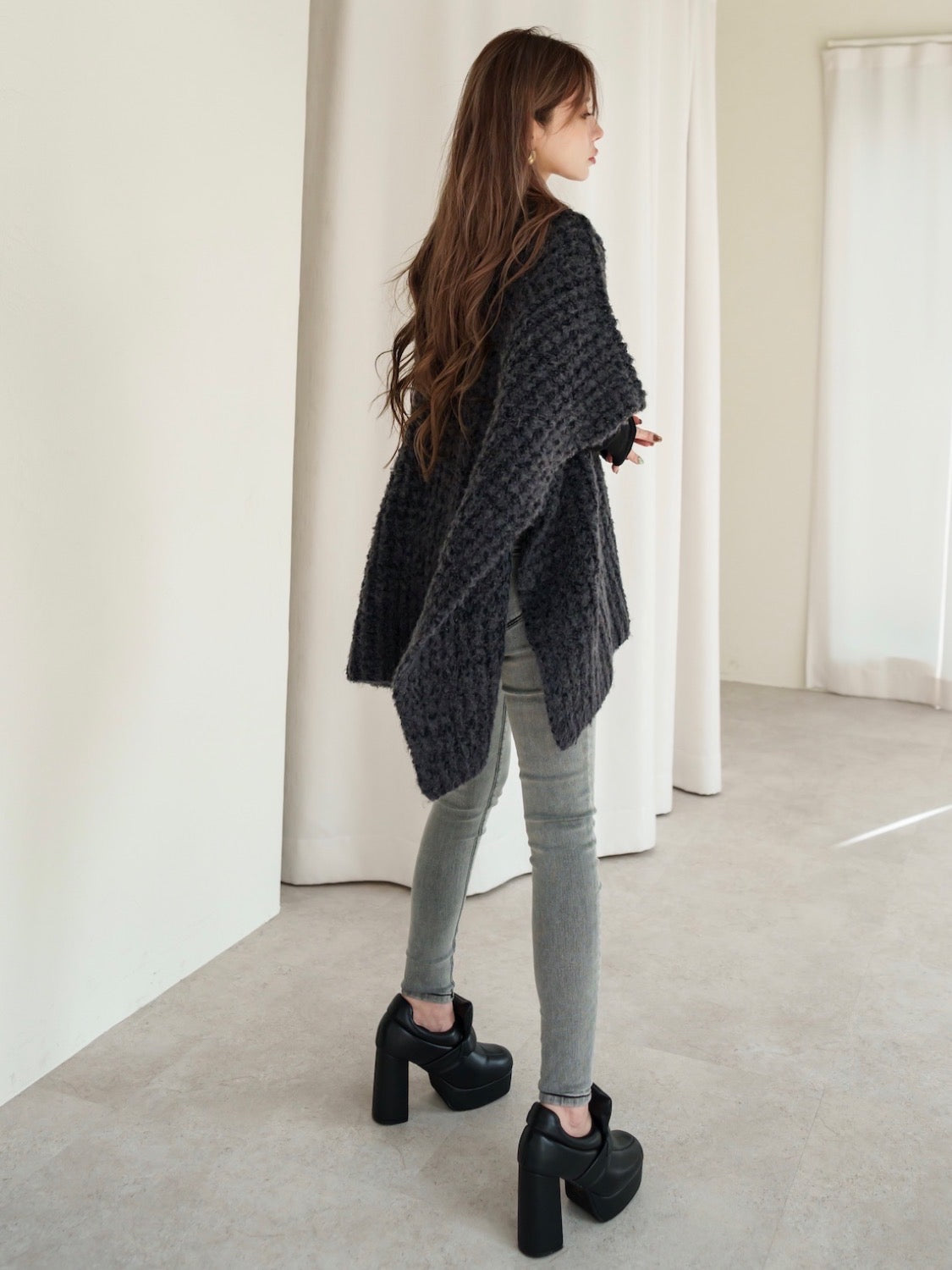 Waffle ニット 2WAY ポンチョ