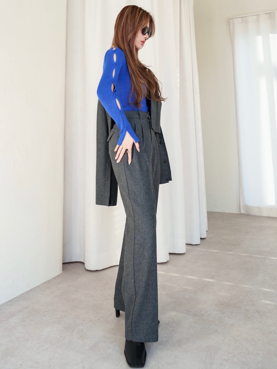 BUTTON-SLEEVE ニット トップス
