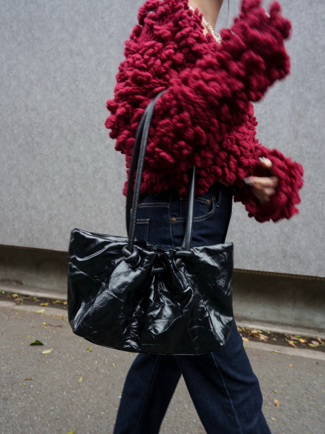 Knot crinkled leather tote