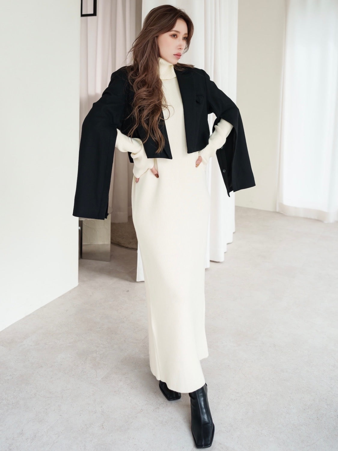 Wool twill short jacket