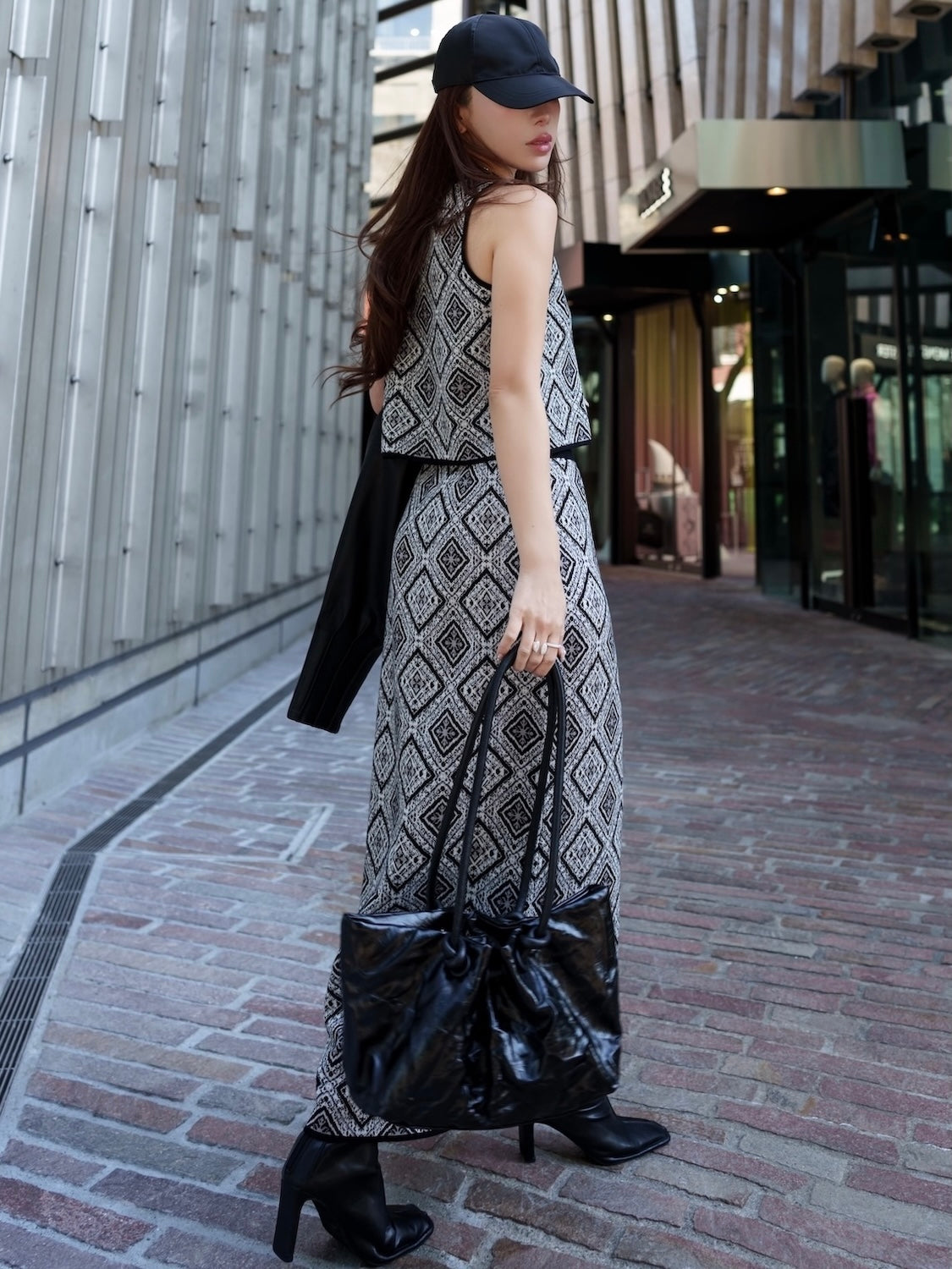 Tile jacquard knit set up