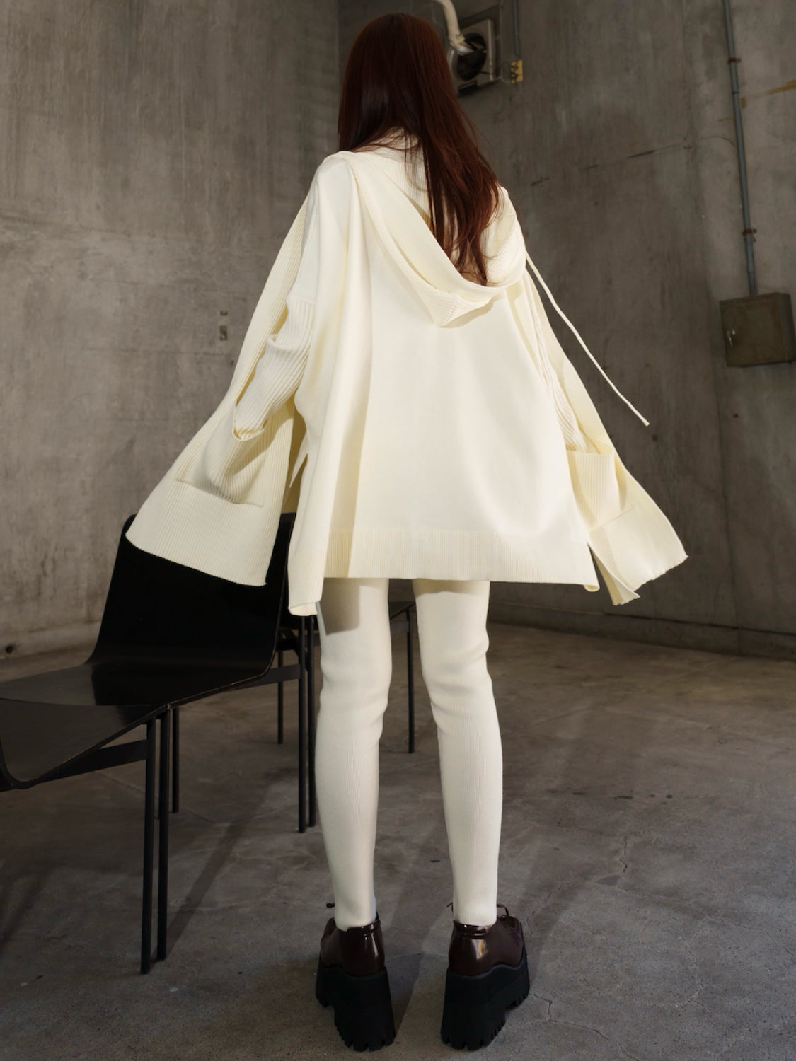 3ピース フーディー ポンチョ KNIT セットアップ