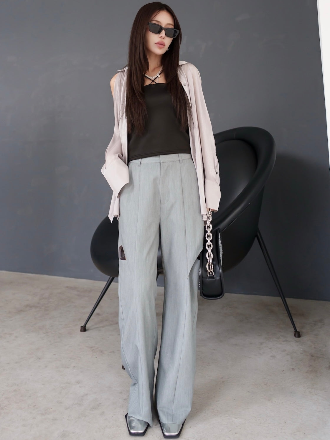 Side Hole Straight Slacks