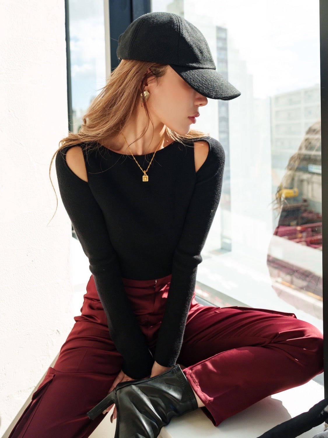 Open-shoulder ニット トップス