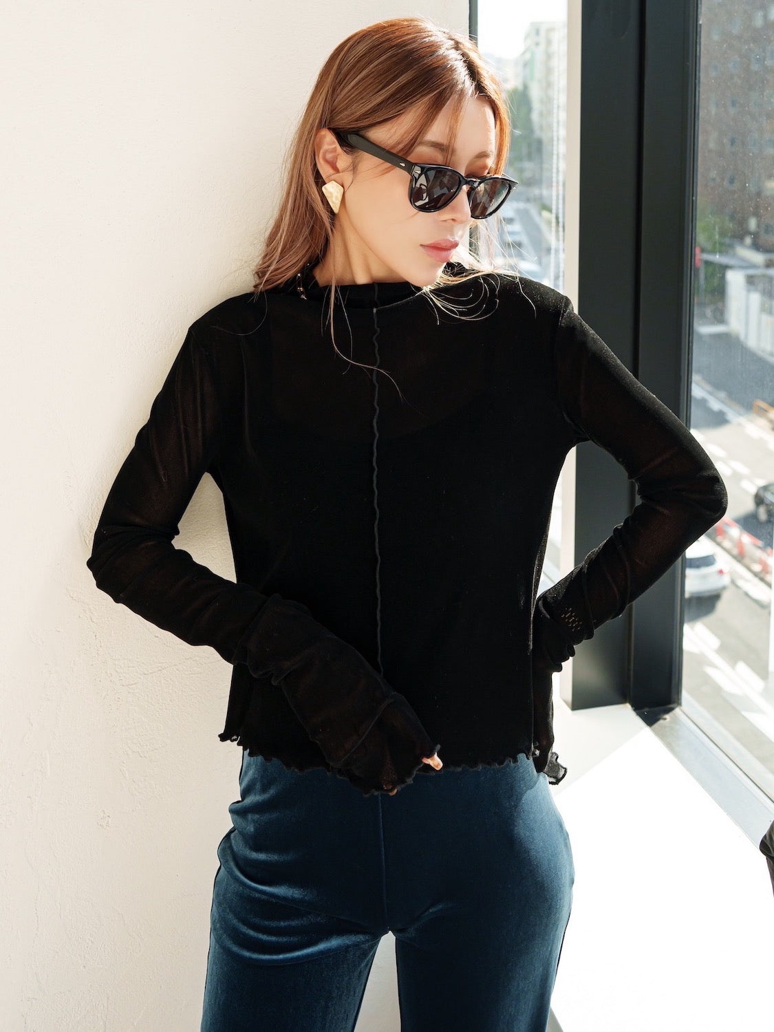 Tulle Flocked Sheer Top
