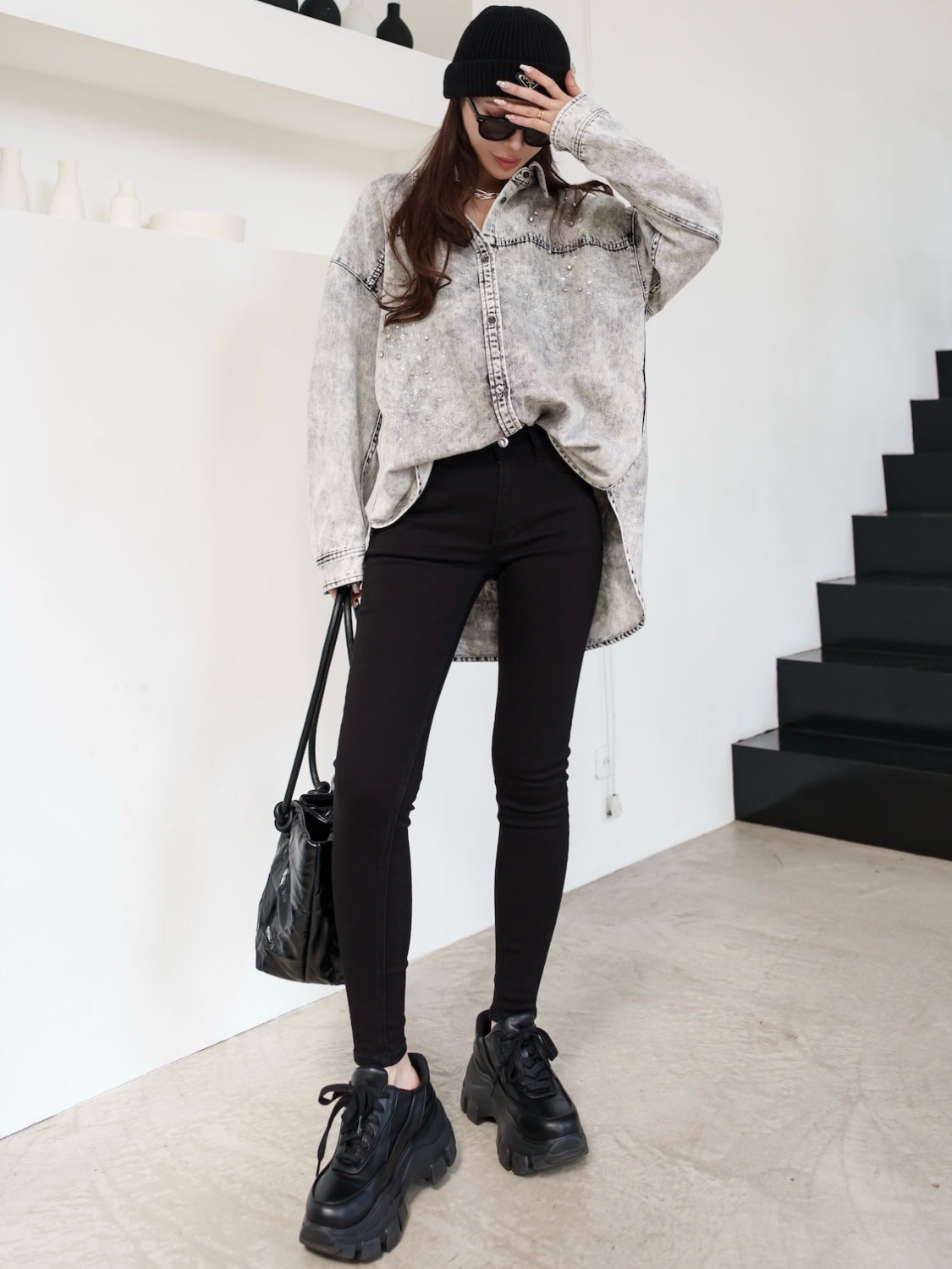 Knot crinkled leather tote