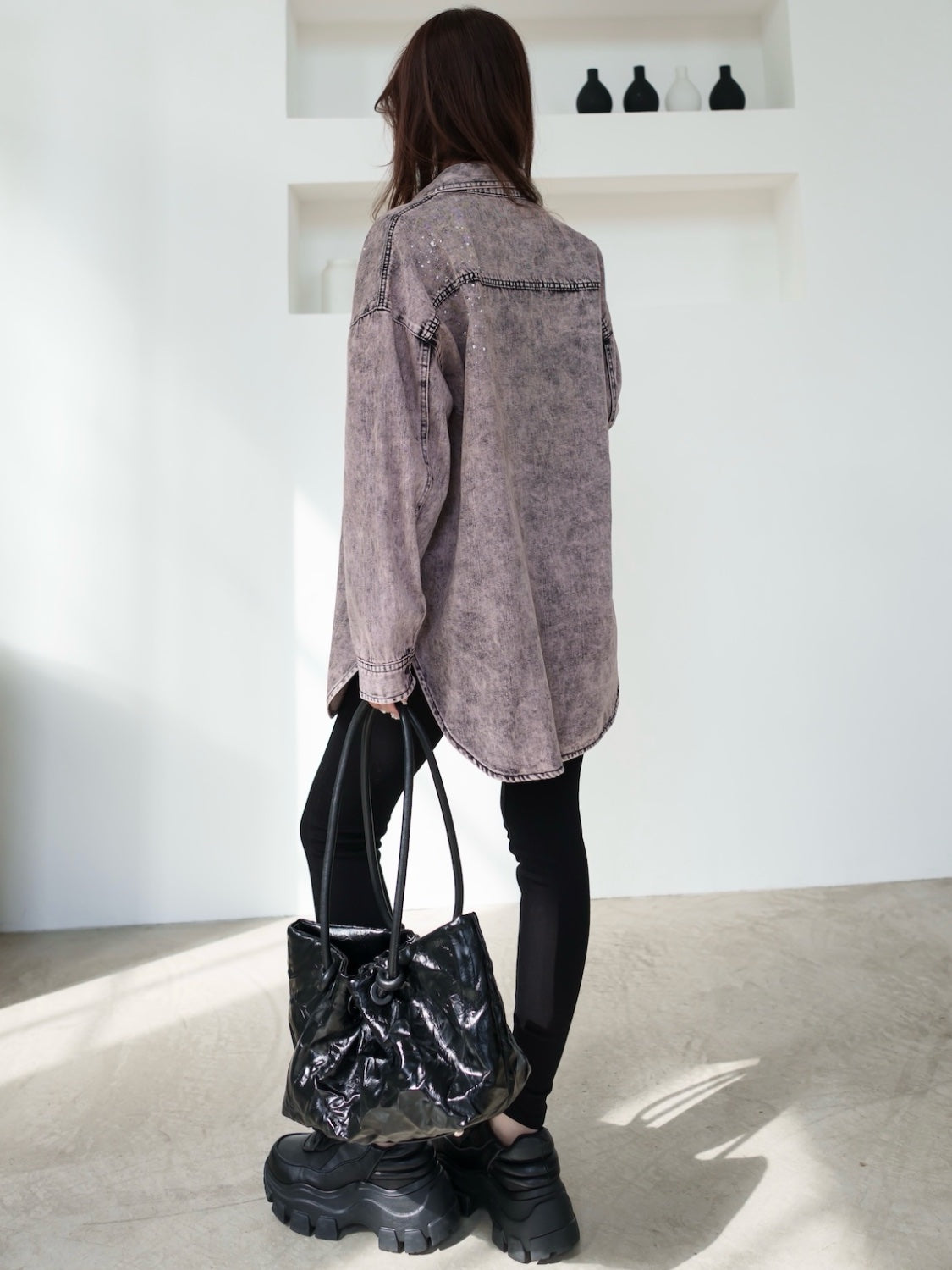 Knot crinkled leather tote