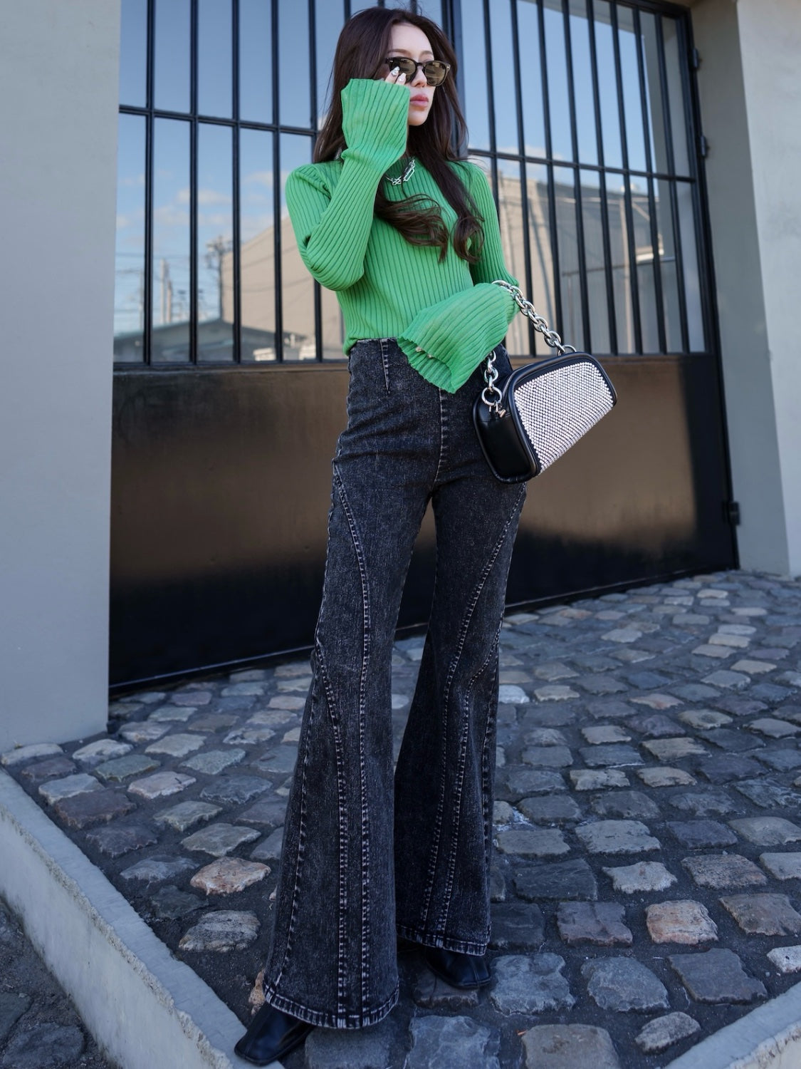 Stone Chain Asymmetric Bag