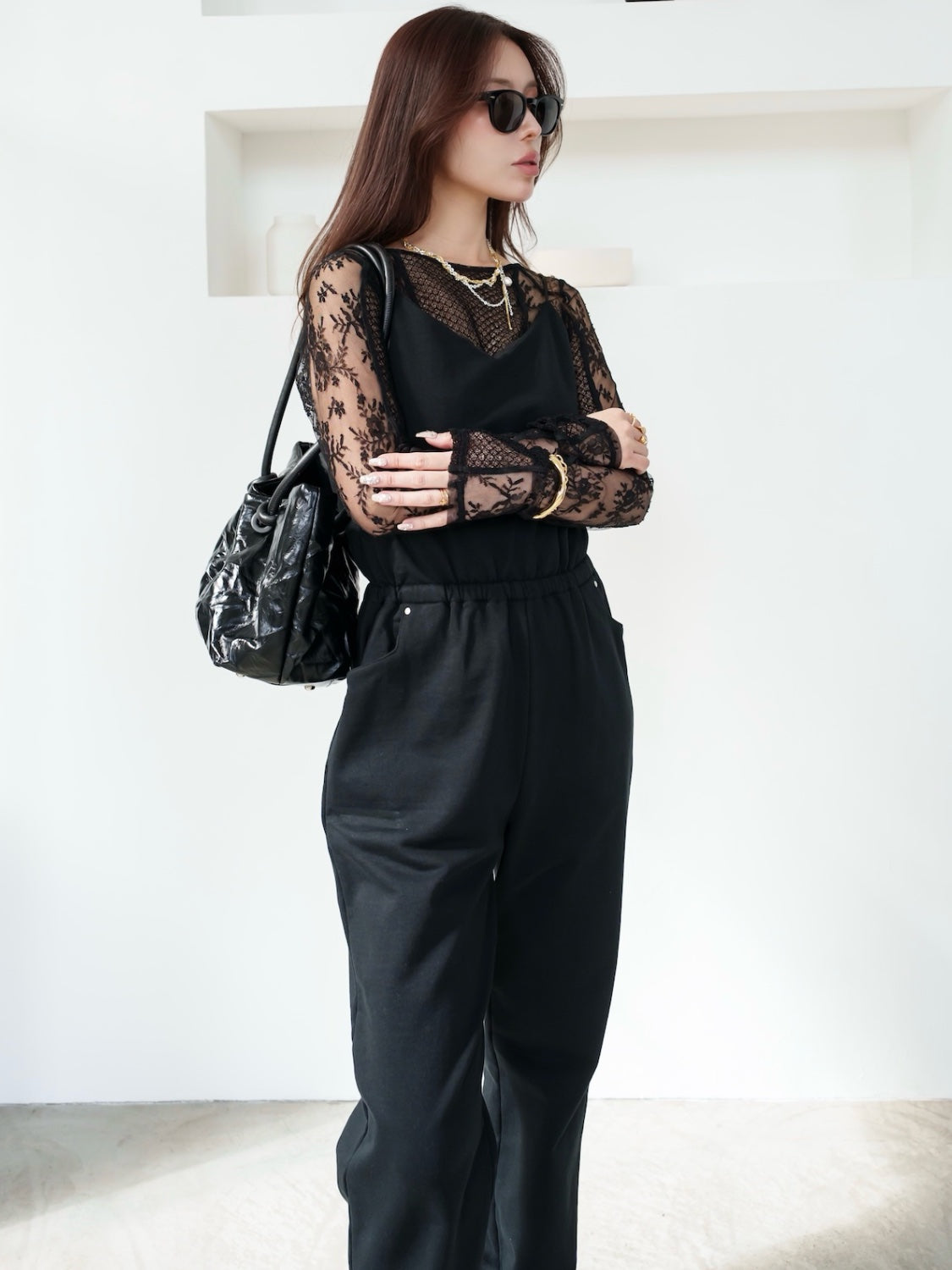 Knot crinkled leather tote