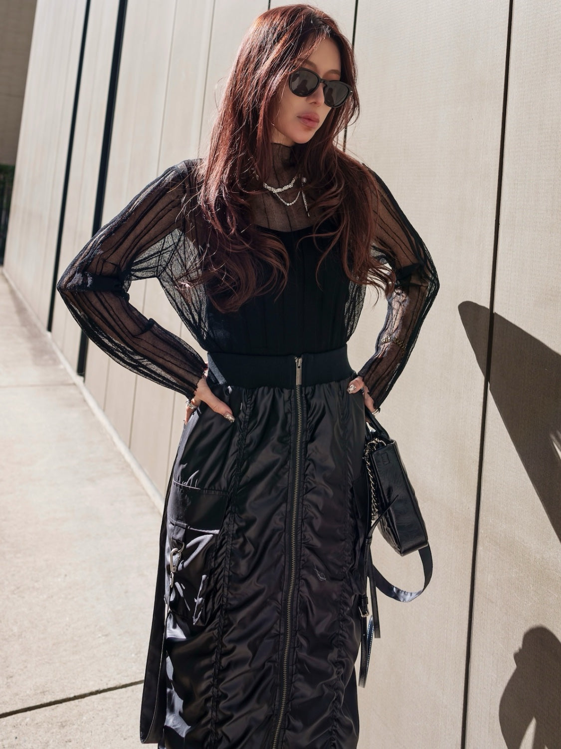 Crinkled leather Chain mini bag