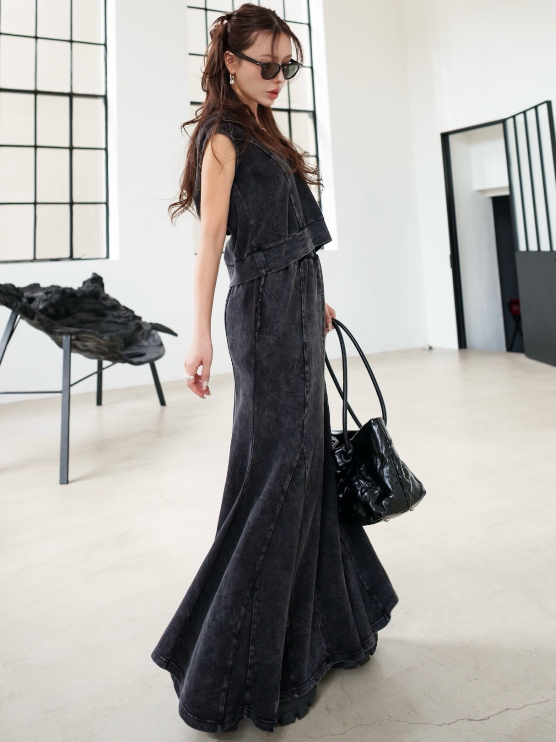 Knot crinkled leather tote