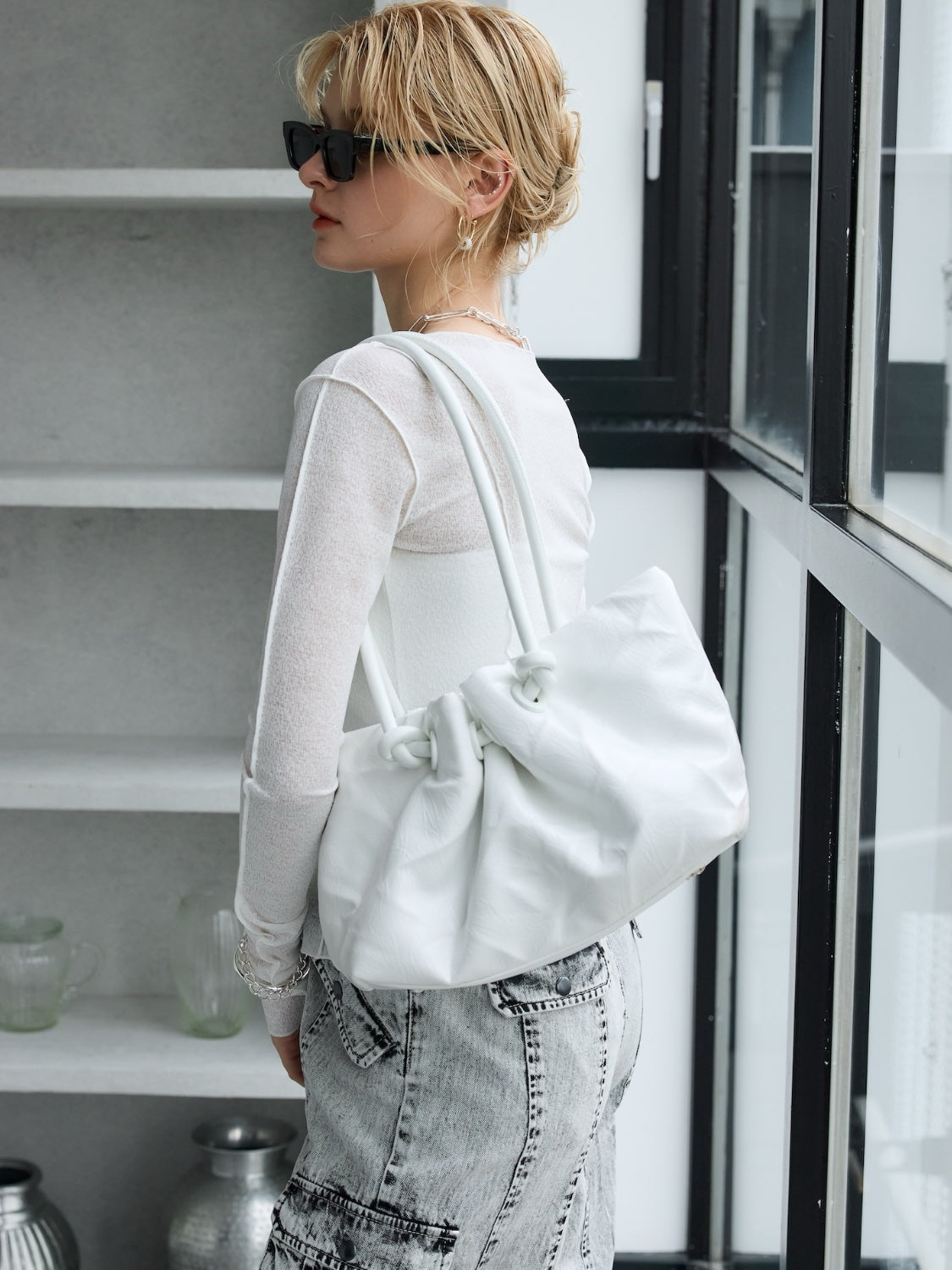 Knot crinkled leather tote