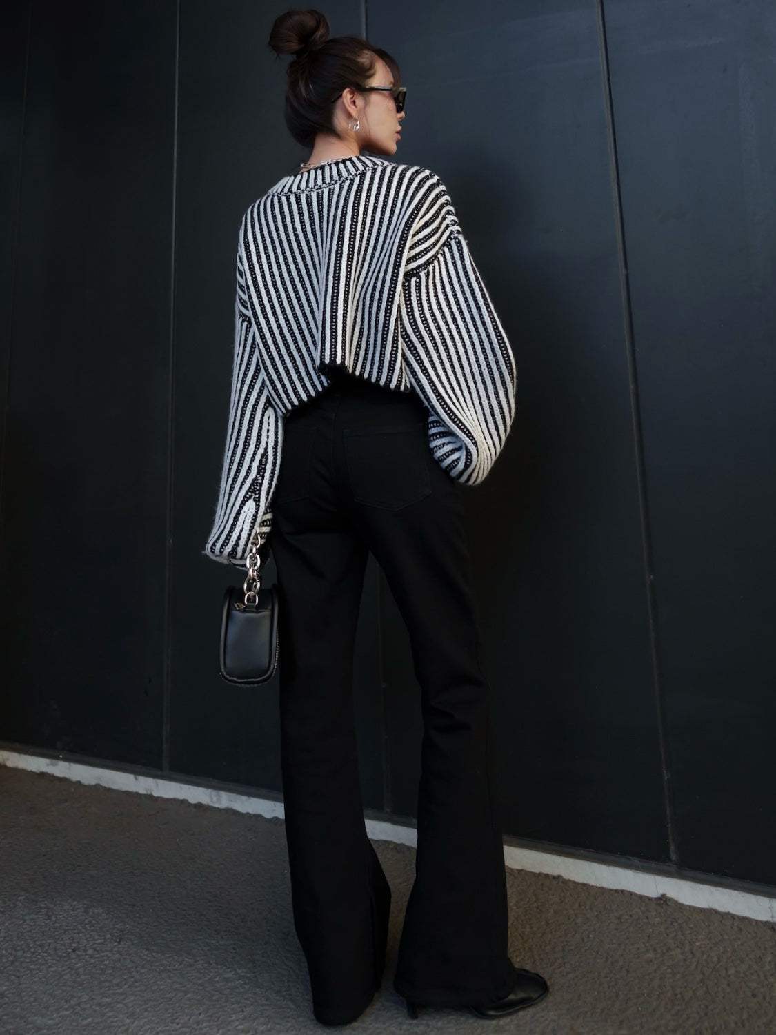 BLACK ストライプ クロップド Wool Knit
