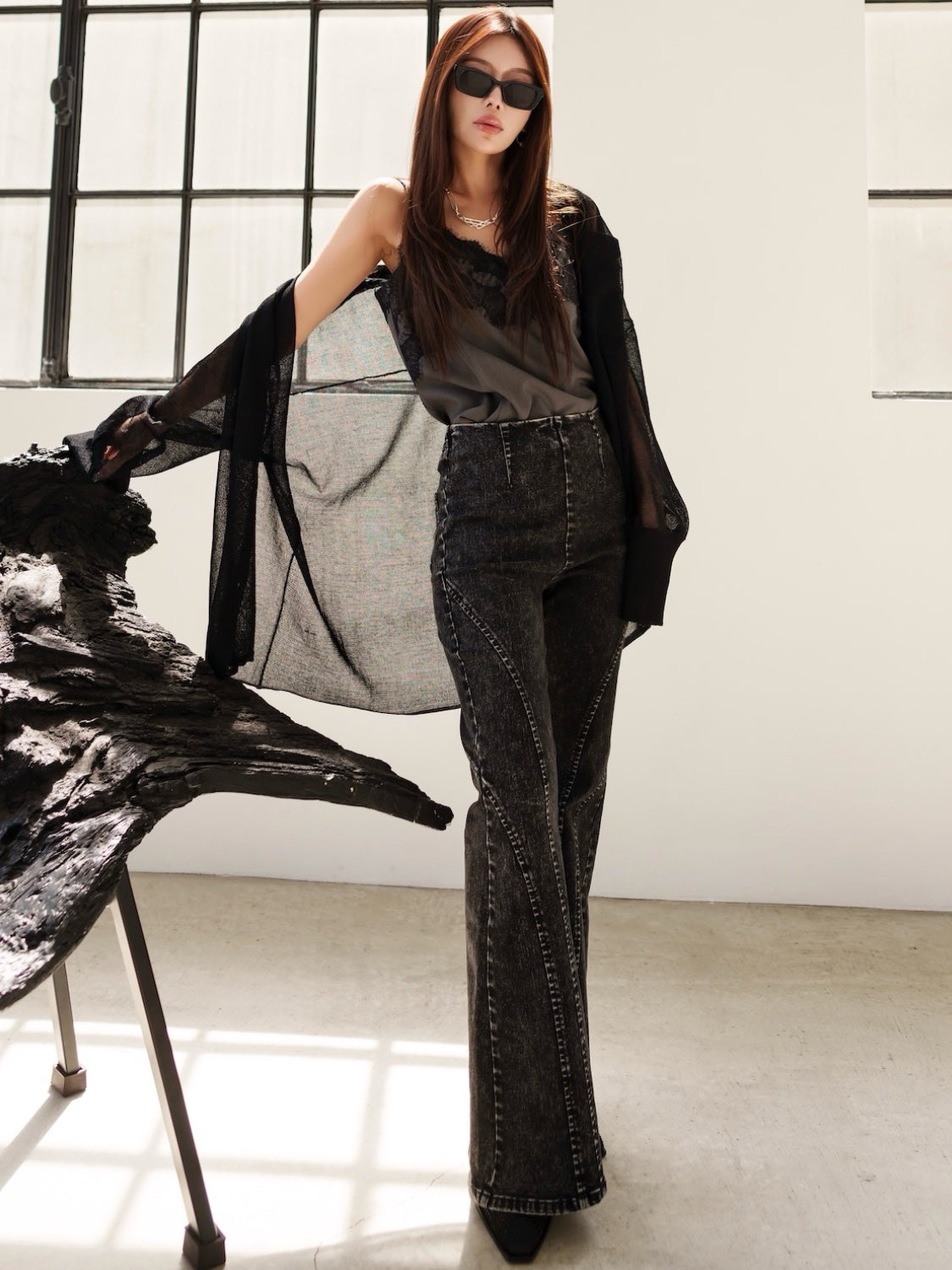 Multi-seam Stretch Flared Denim