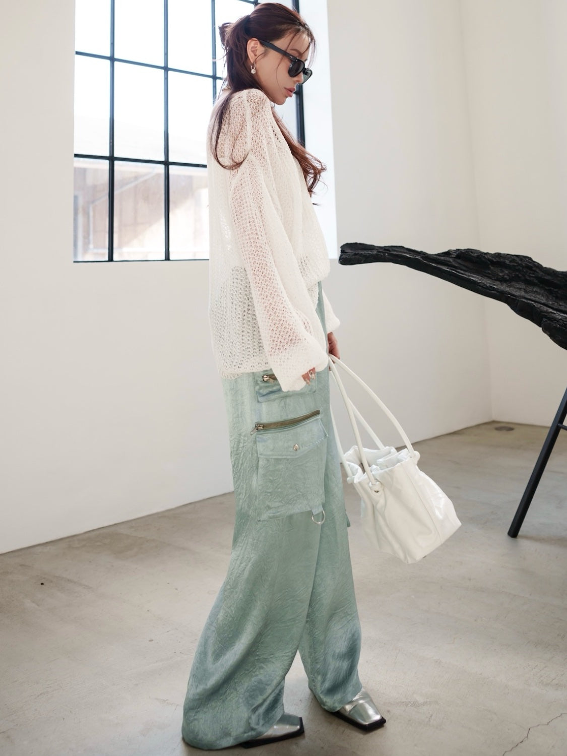 Knot crinkled leather tote