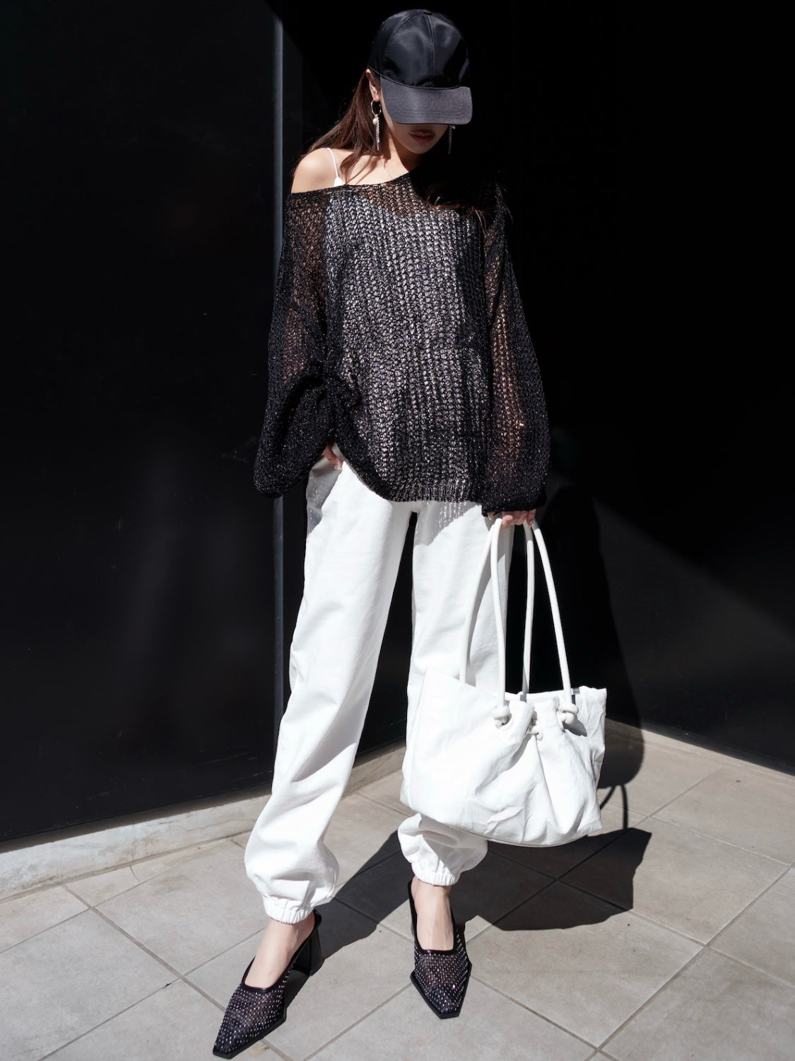 Knot crinkled leather tote