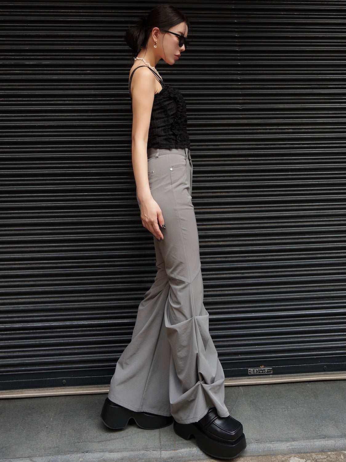 Stretch ドレープフレア パンツ