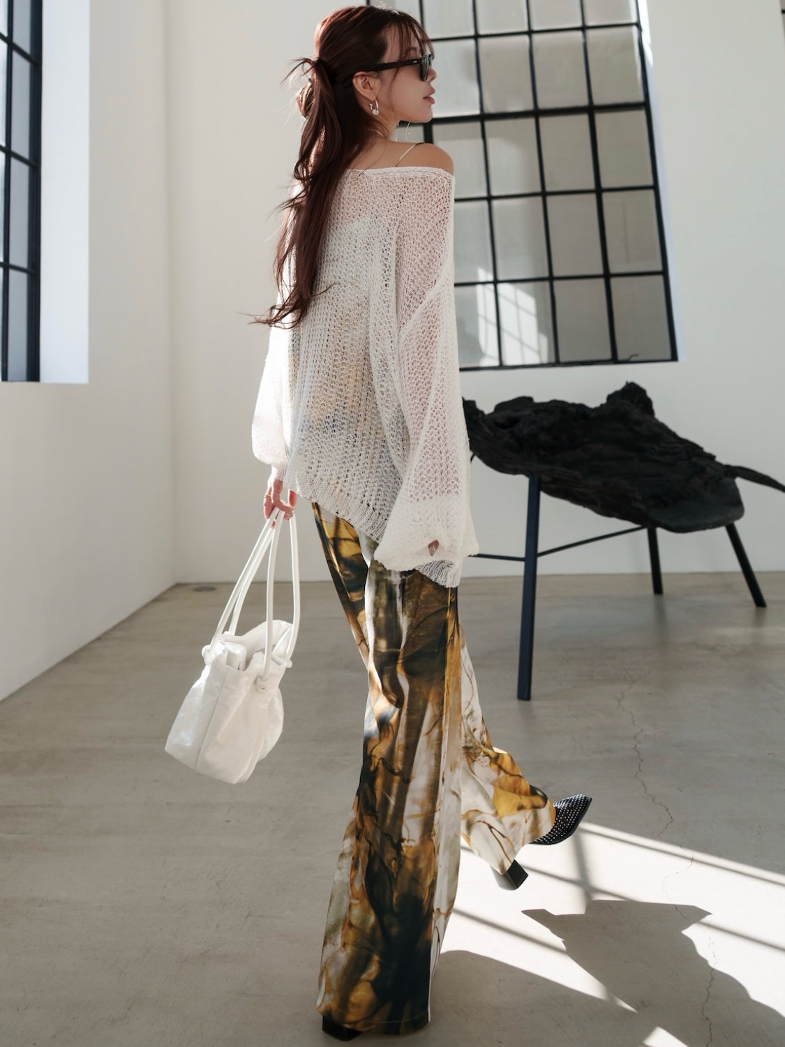 Knot crinkled leather tote