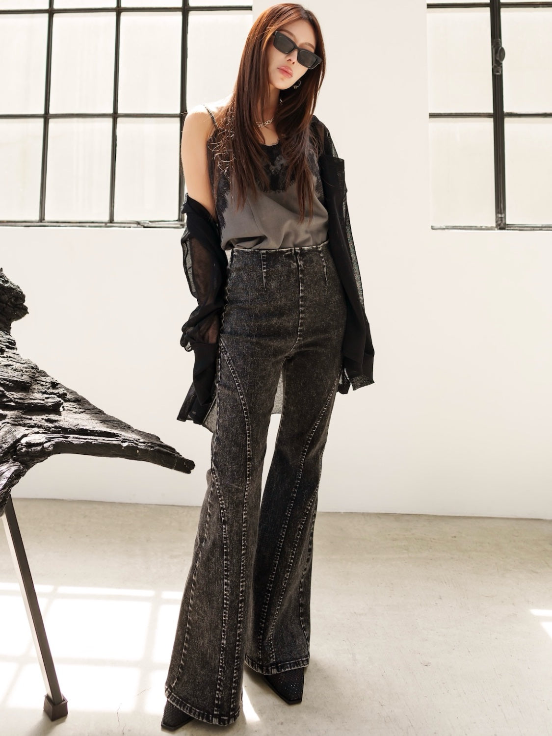 Multi-seam Stretch Flared Denim