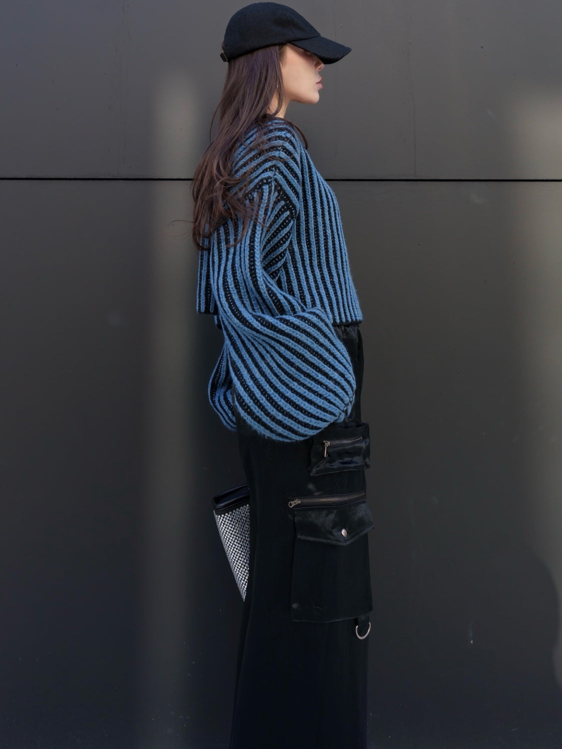BLACK ストライプ クロップド Wool Knit
