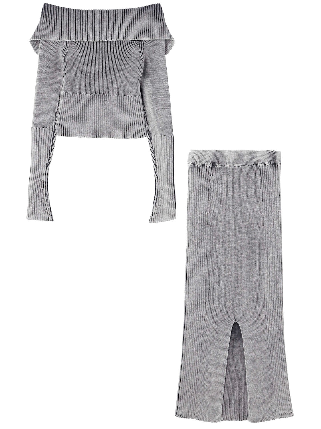 OFF-SHOULDER PIGMENT RIB KNIT SET