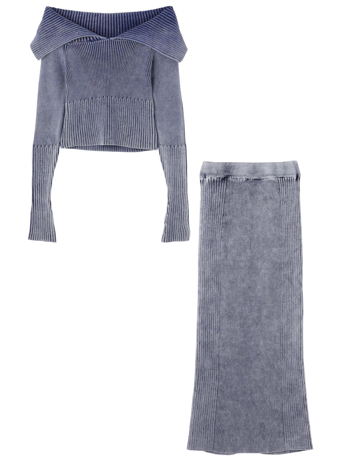 OFF-SHOULDER PIGMENT RIB KNIT SET