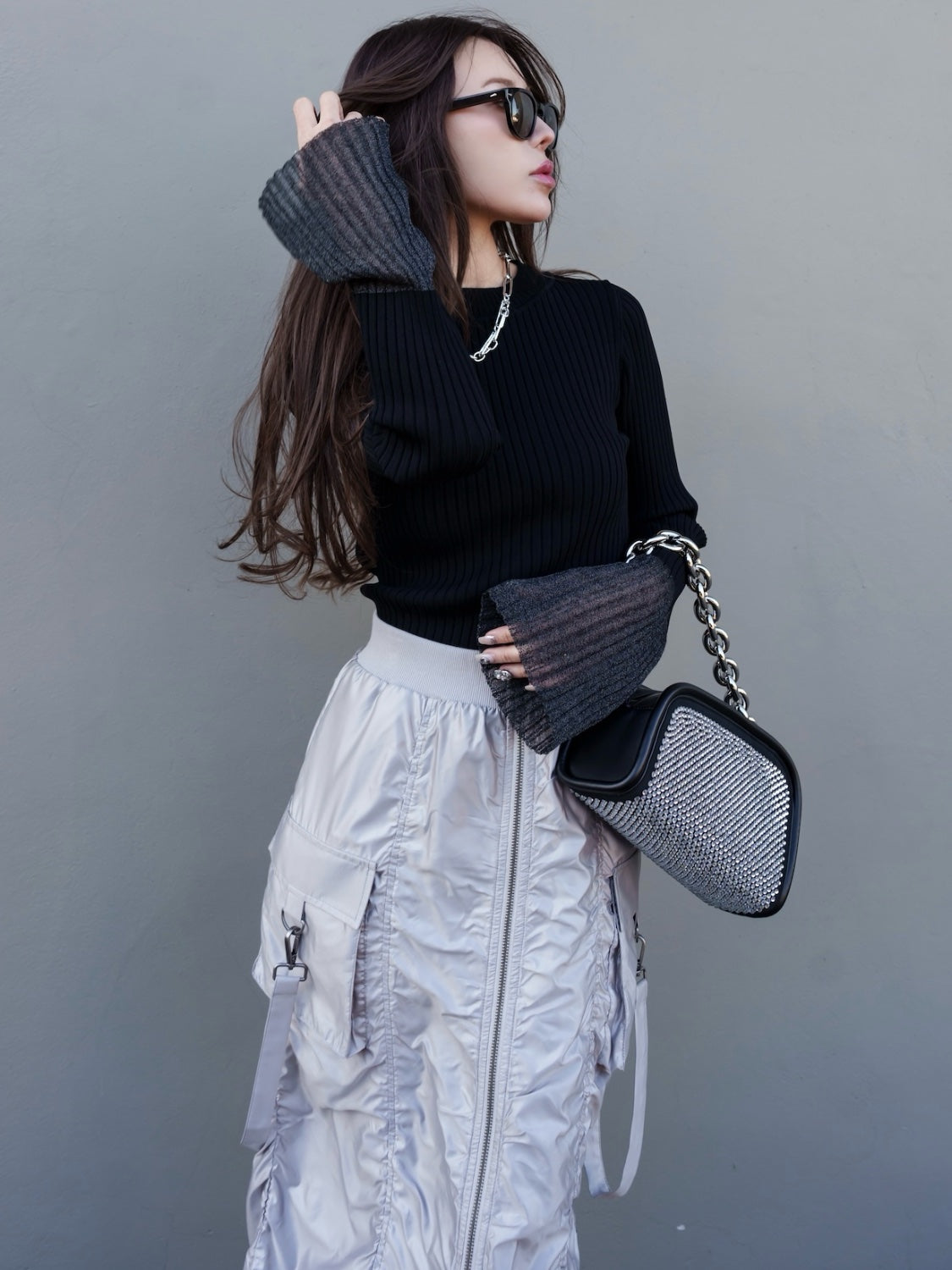 Stone Chain Asymmetric Bag