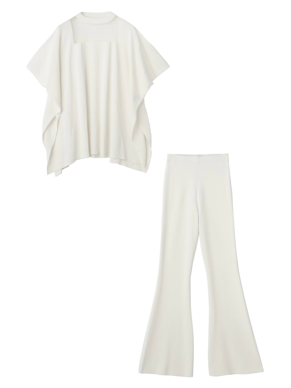 Poncho-like decollete sheer knit set