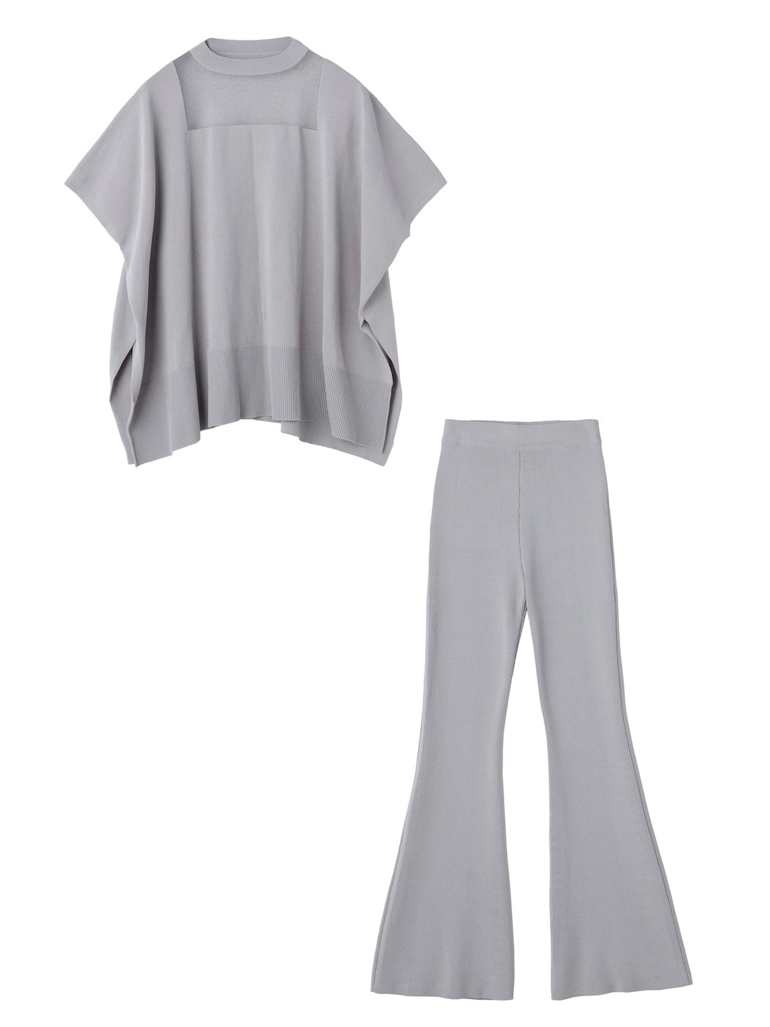 Poncho-like decollete sheer knit set