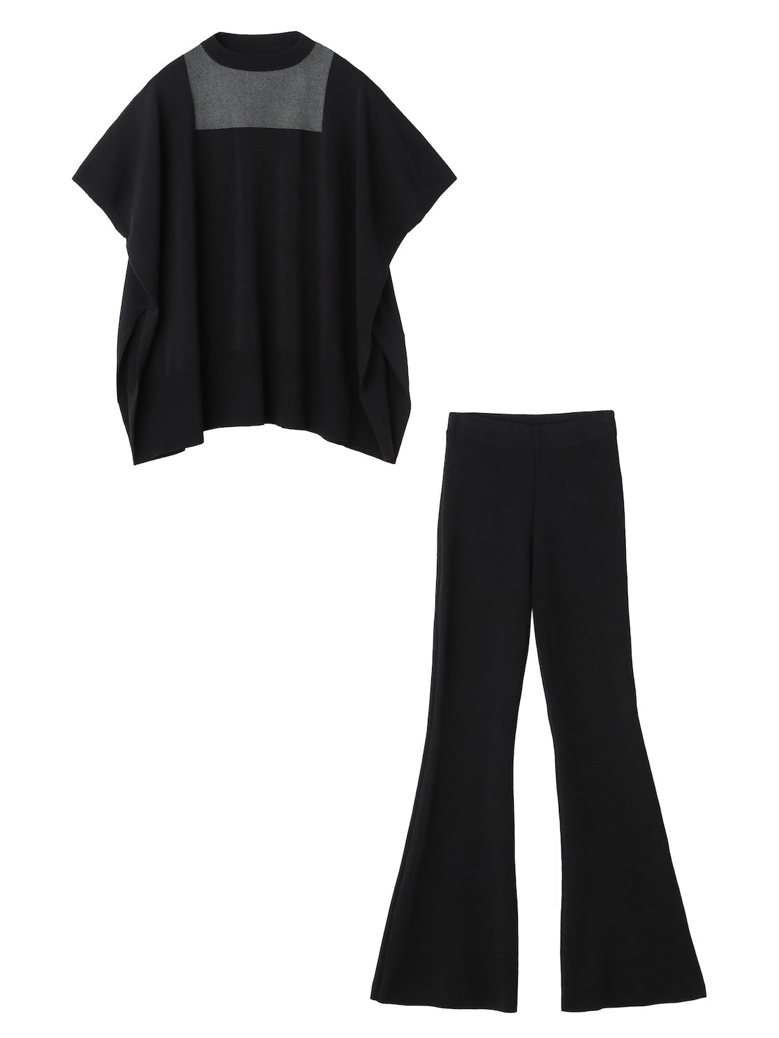 Poncho-like decollete sheer knit set