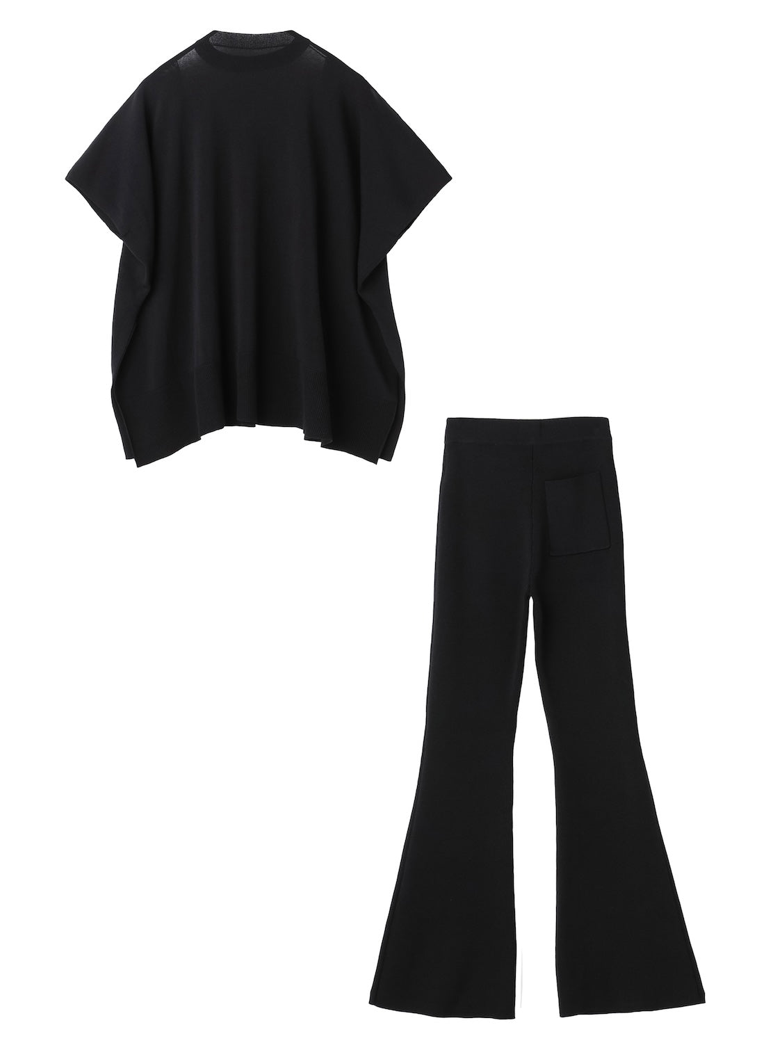 Poncho-like decollete sheer knit set