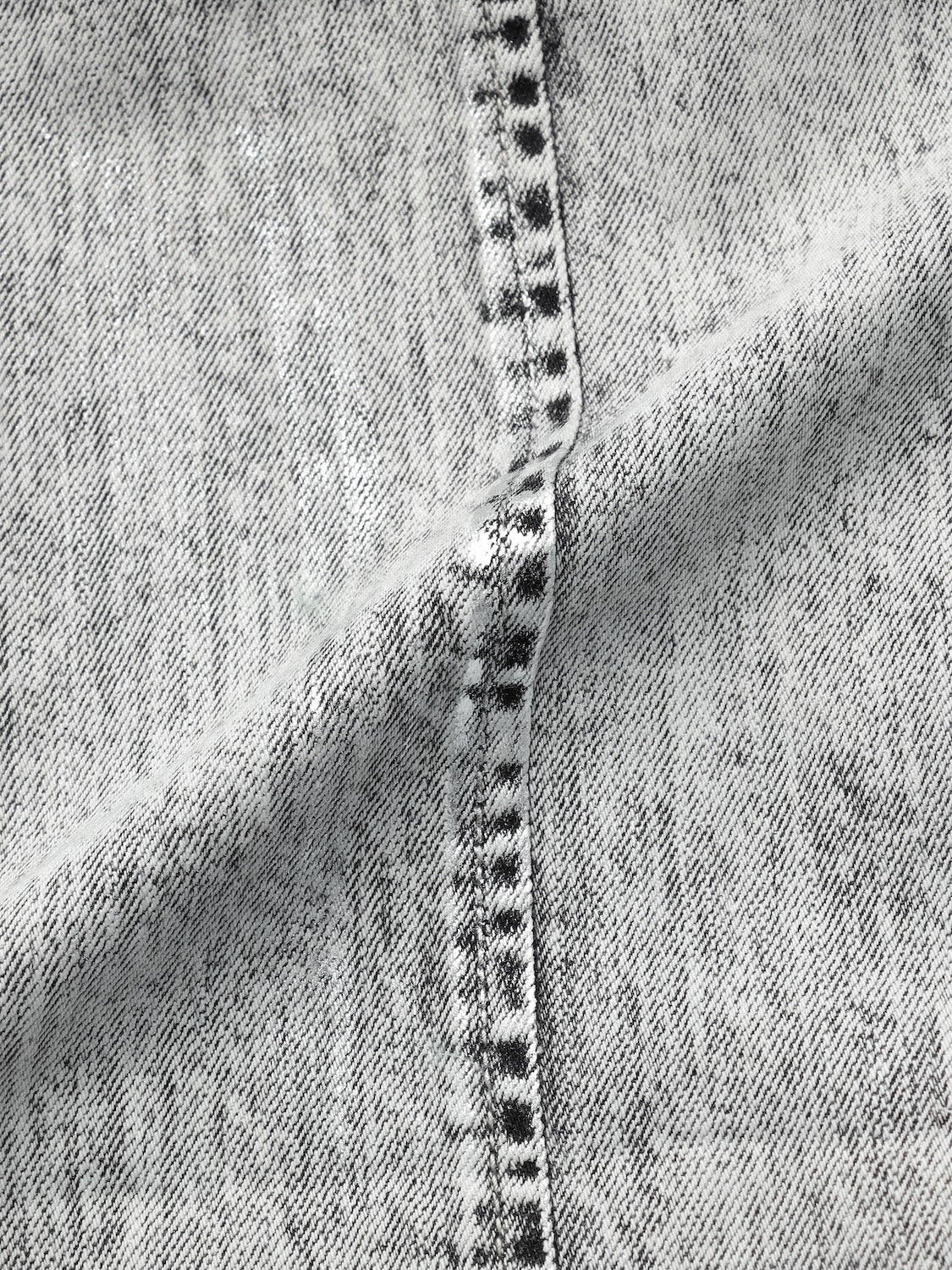 Metallic print chemical cargo denim