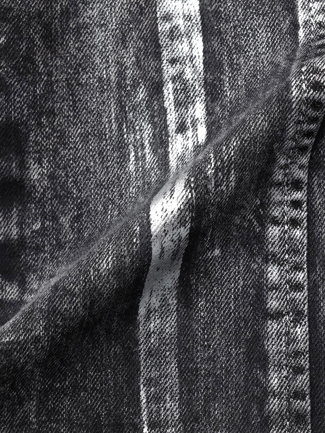 Metallic print chemical cargo denim