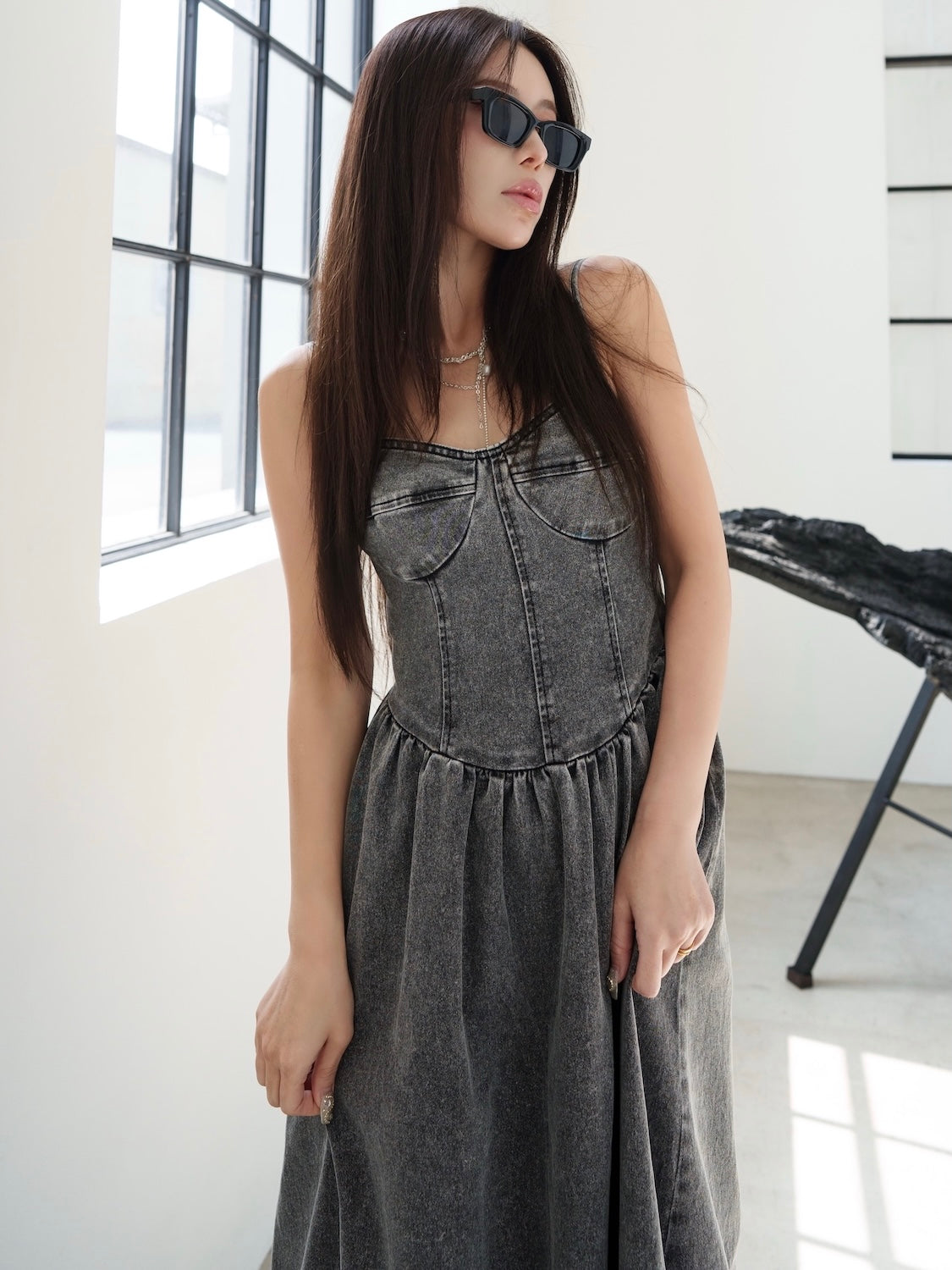 コルセットライク フレア DENIM Dress
