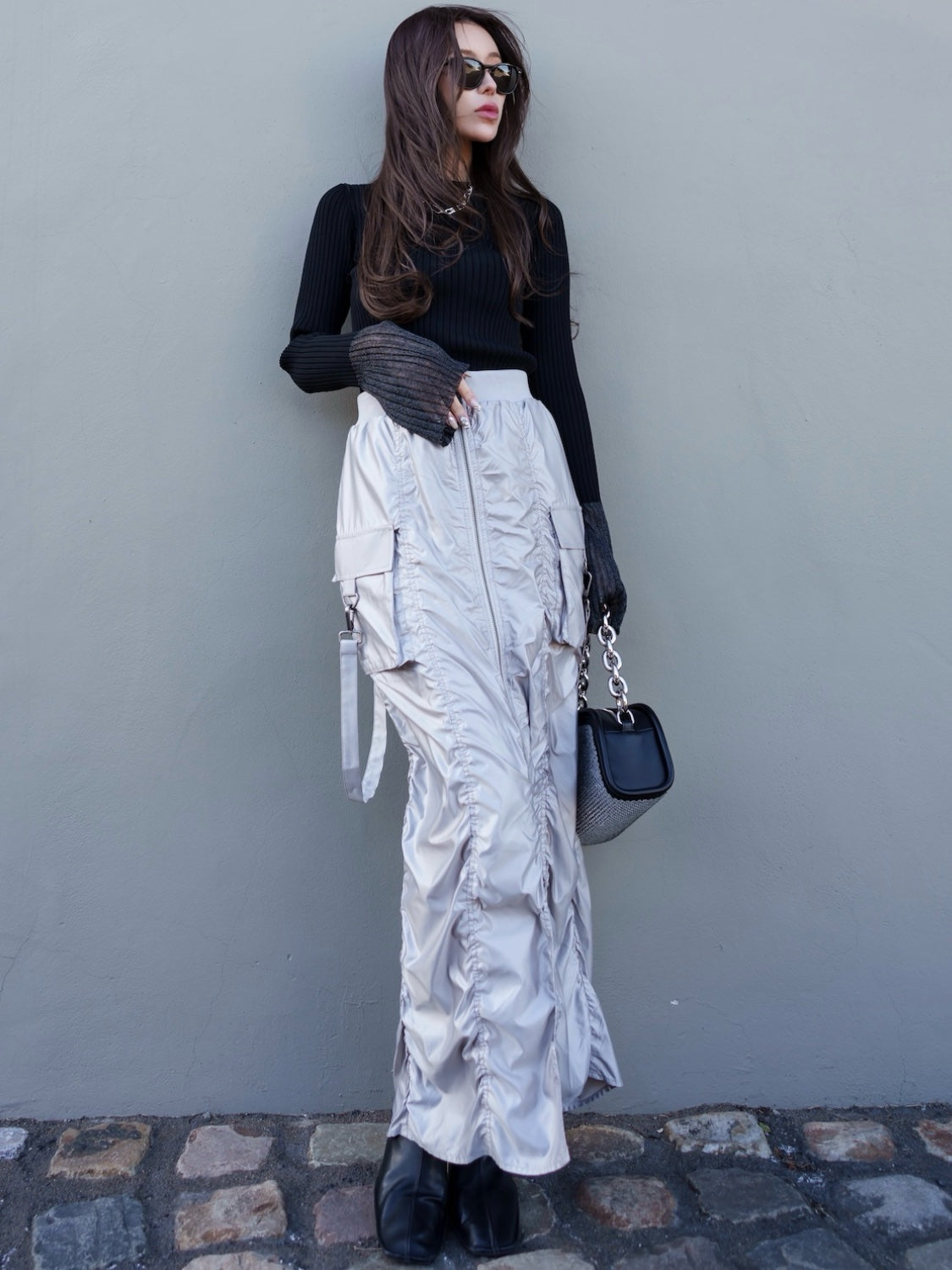 Tafta ruched cargo skirt