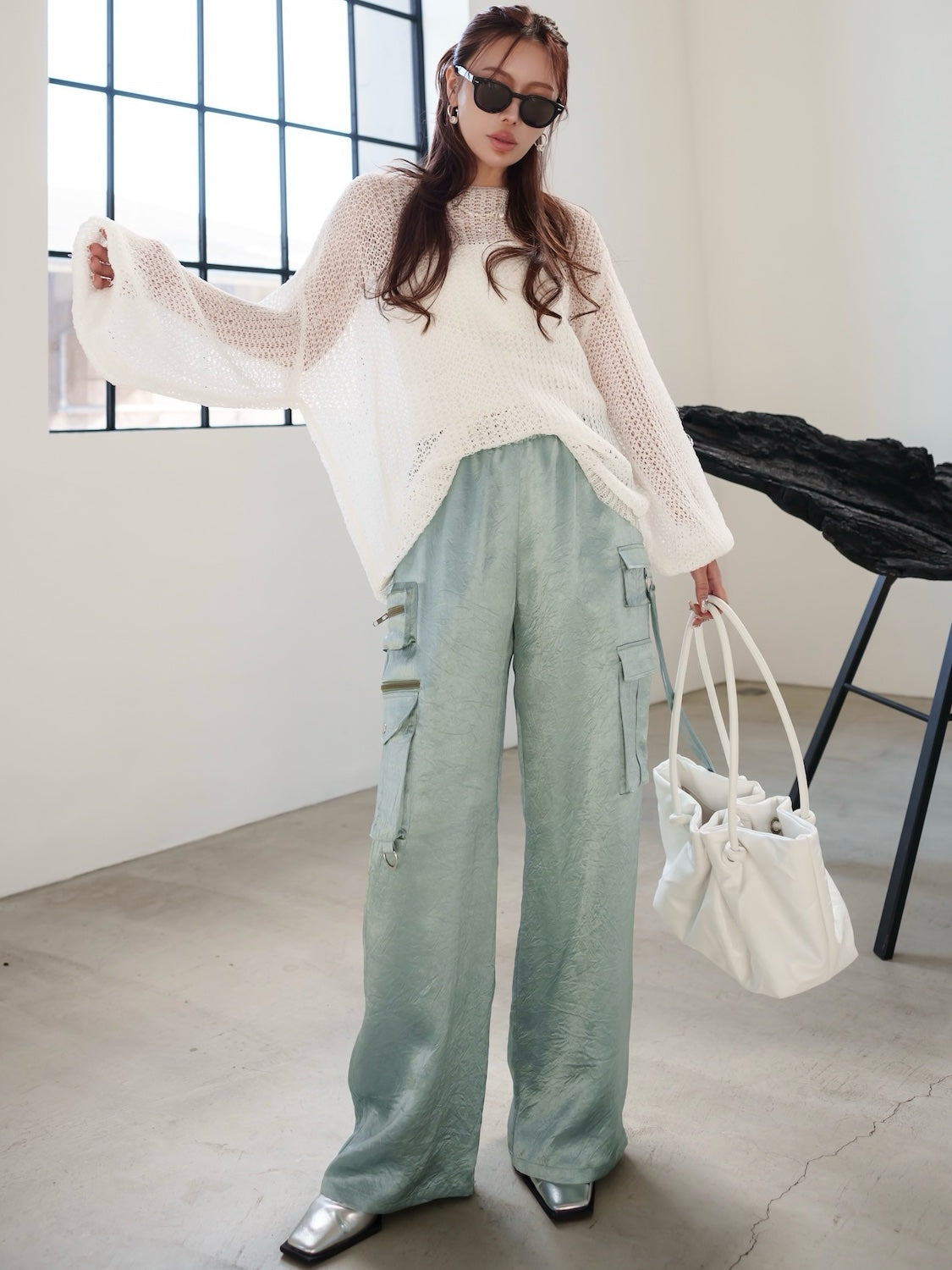 Knot crinkled leather tote