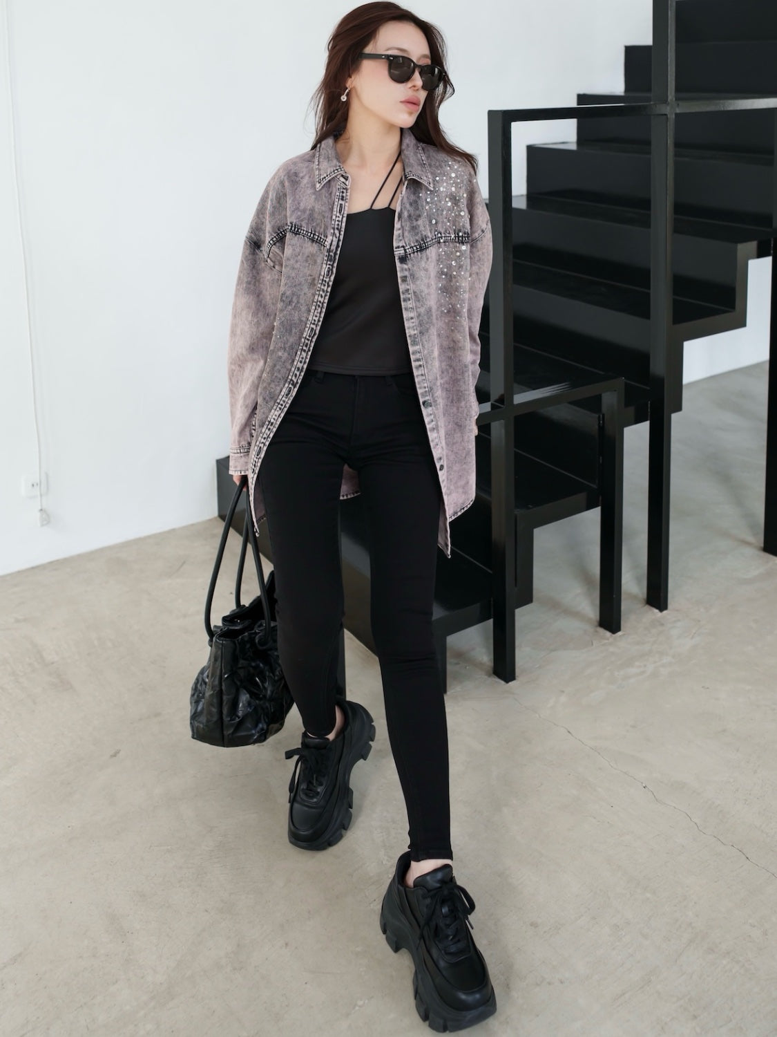 Knot crinkled leather tote