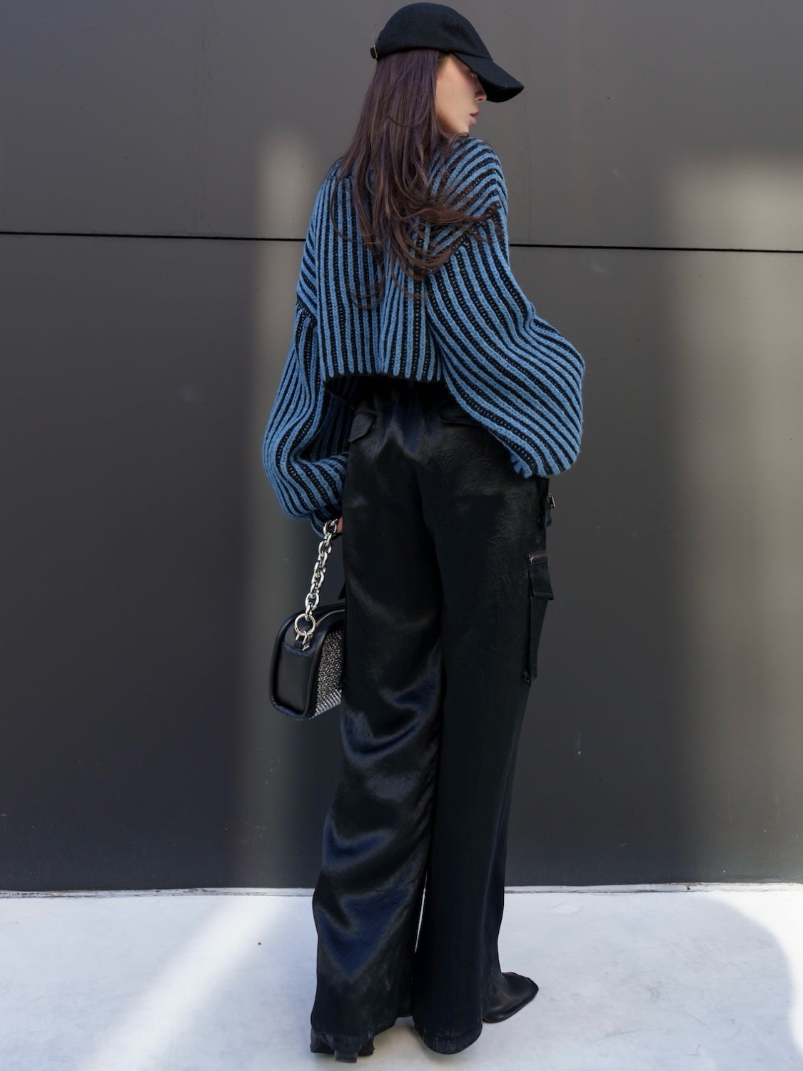 BLACK ストライプ クロップド Wool Knit