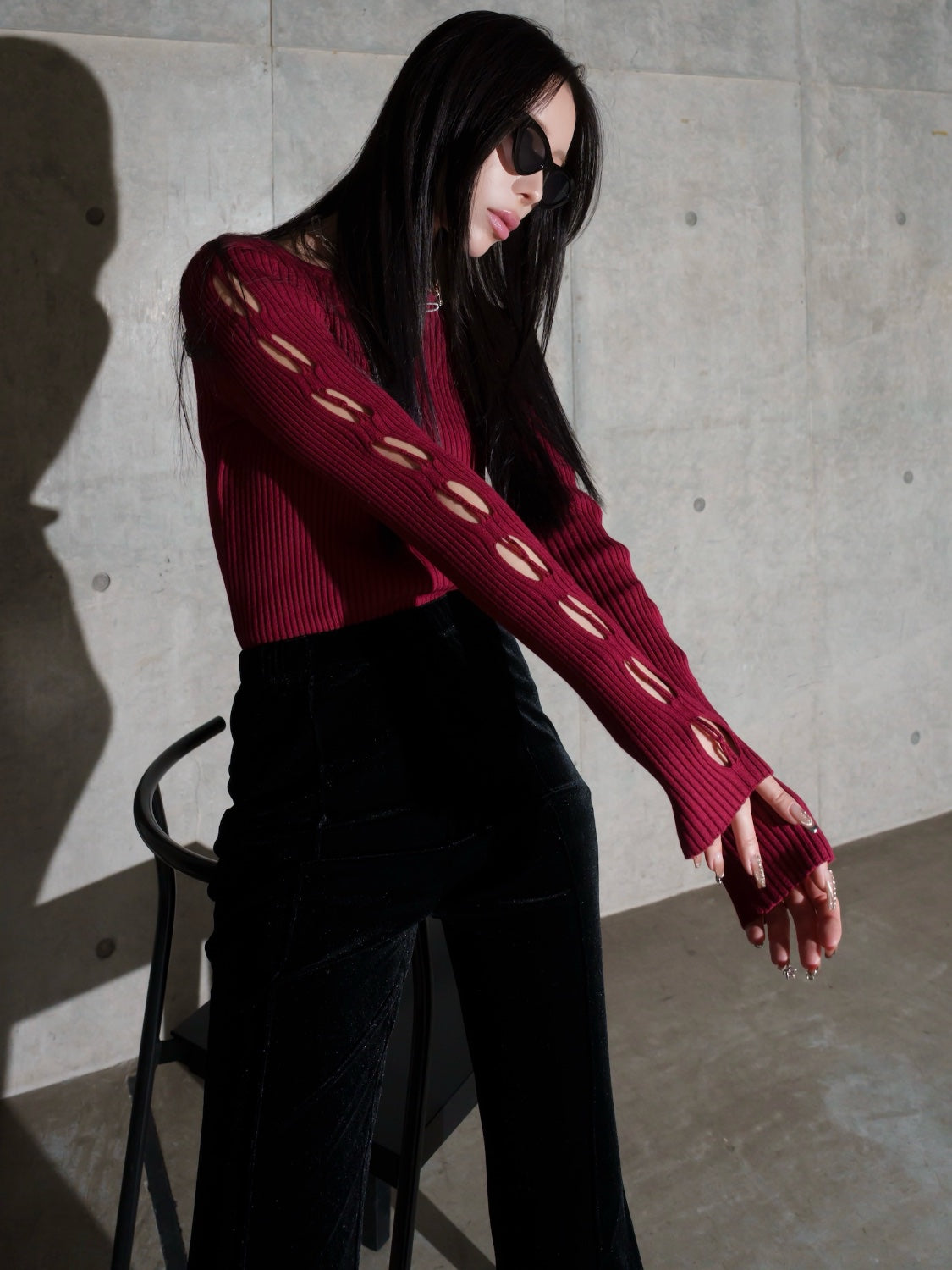 デザインカット スリーブ ボートネック KNIT