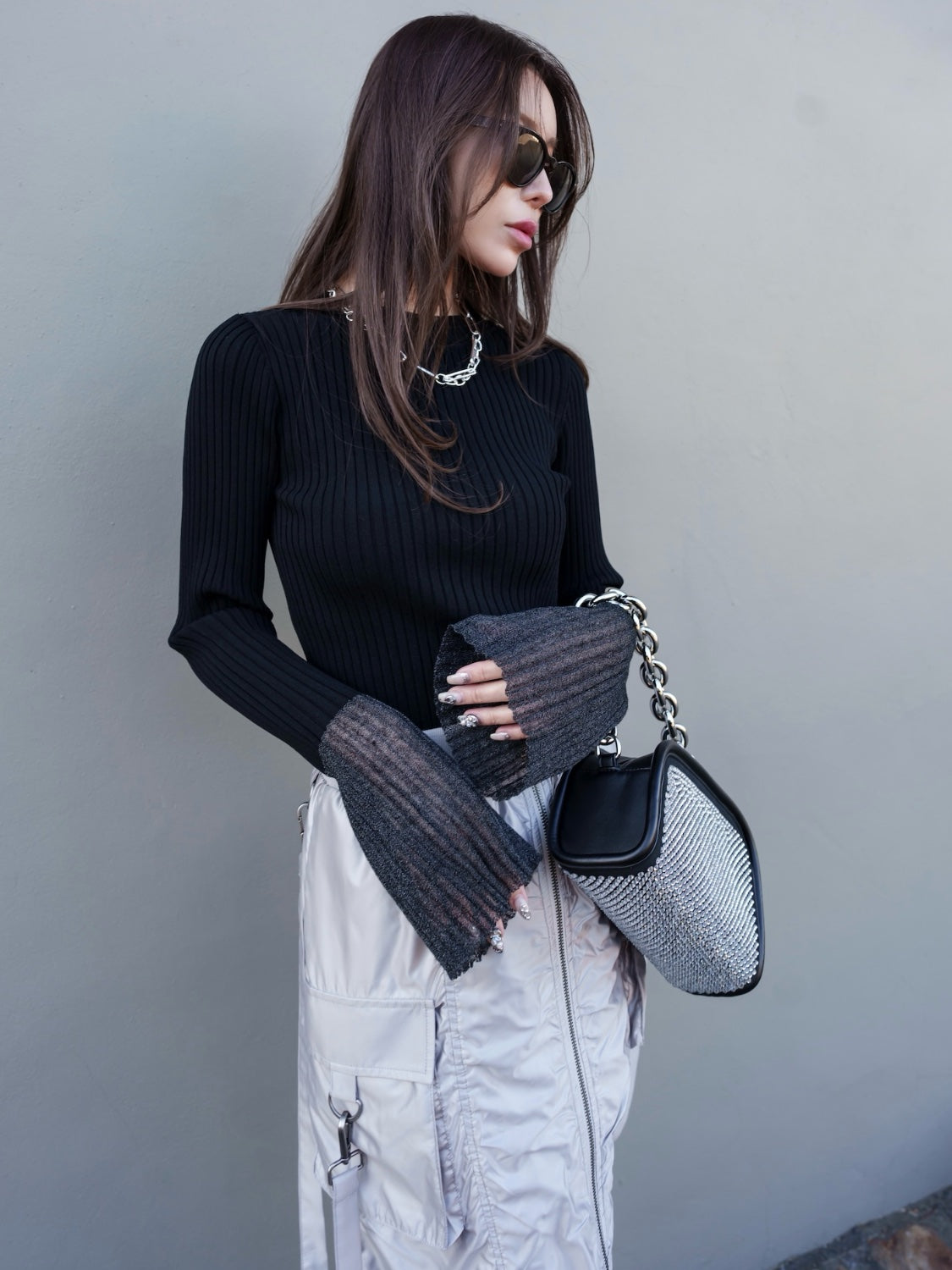 Stone Chain Asymmetric Bag
