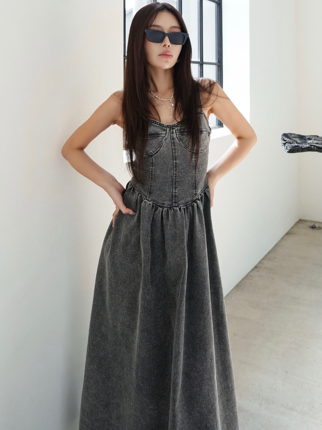 コルセットライク フレア DENIM Dress