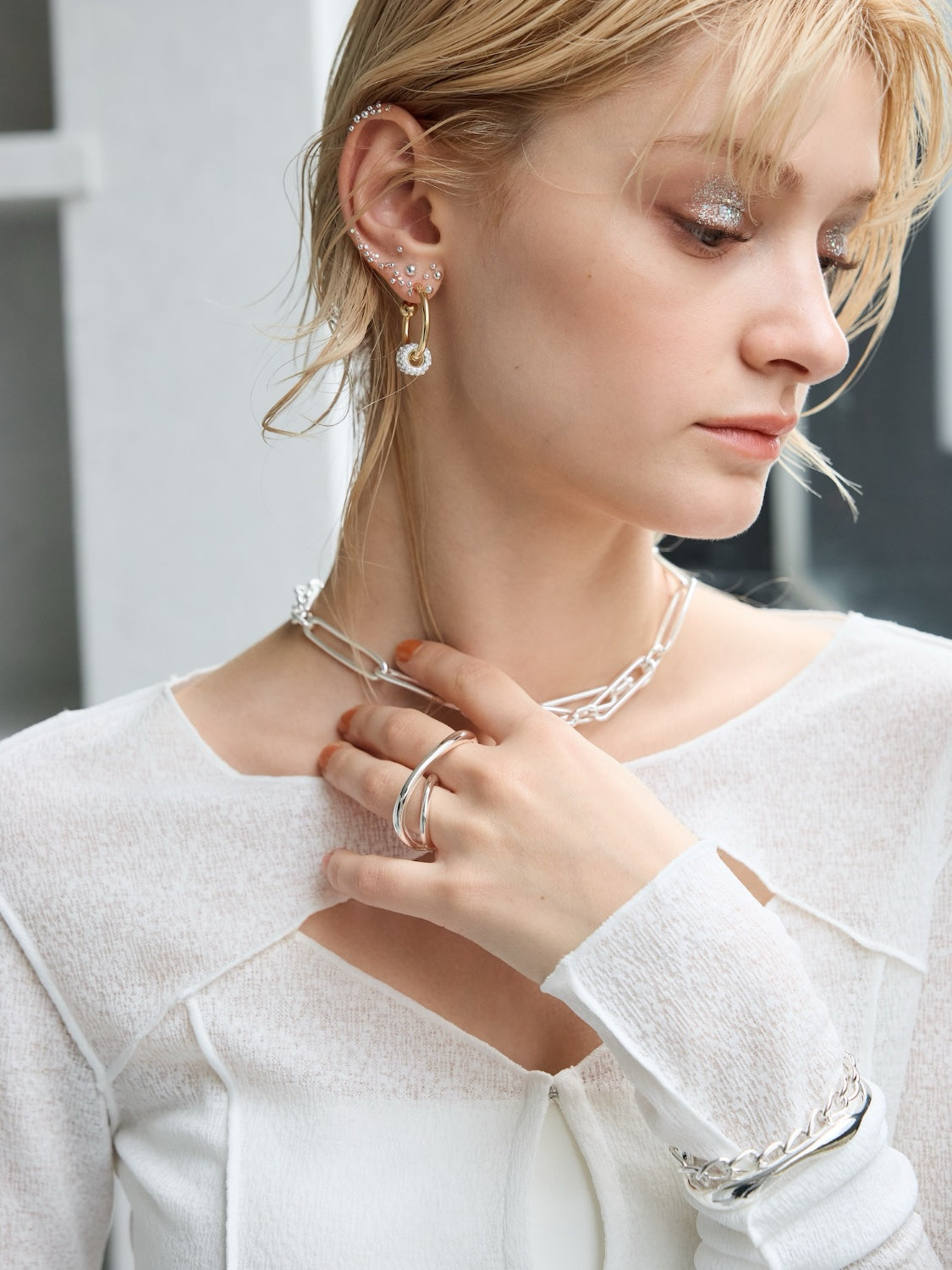 Twin Pavé Stone Ring and Earrings