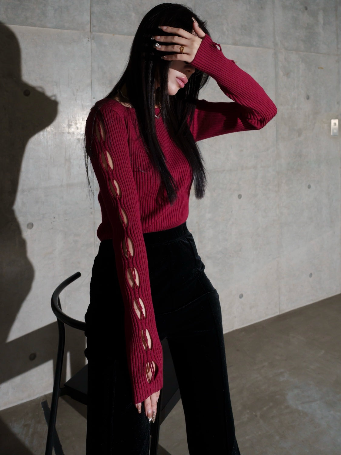 デザインカット スリーブ ボートネック KNIT