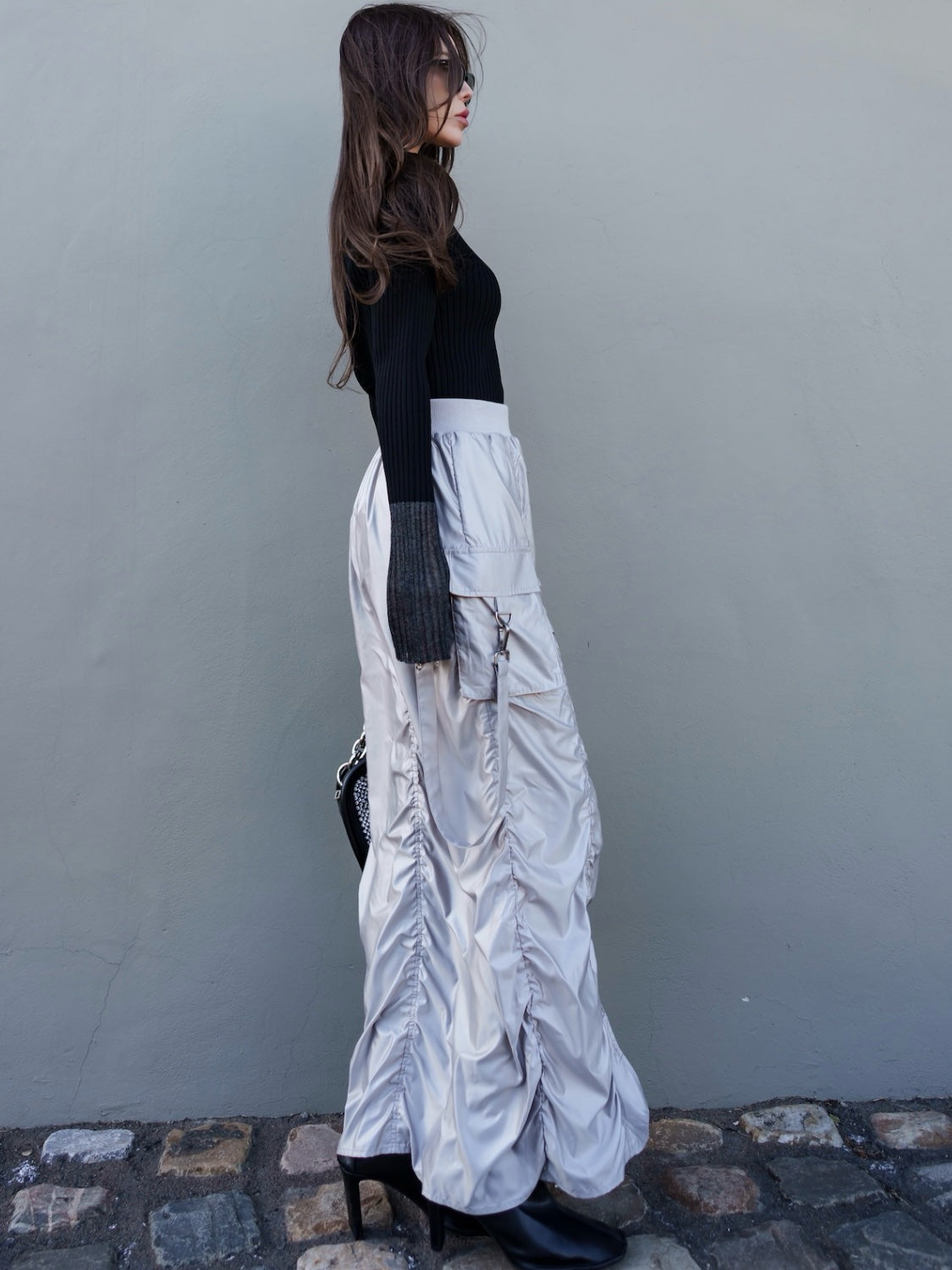 Tafta ruched cargo skirt
