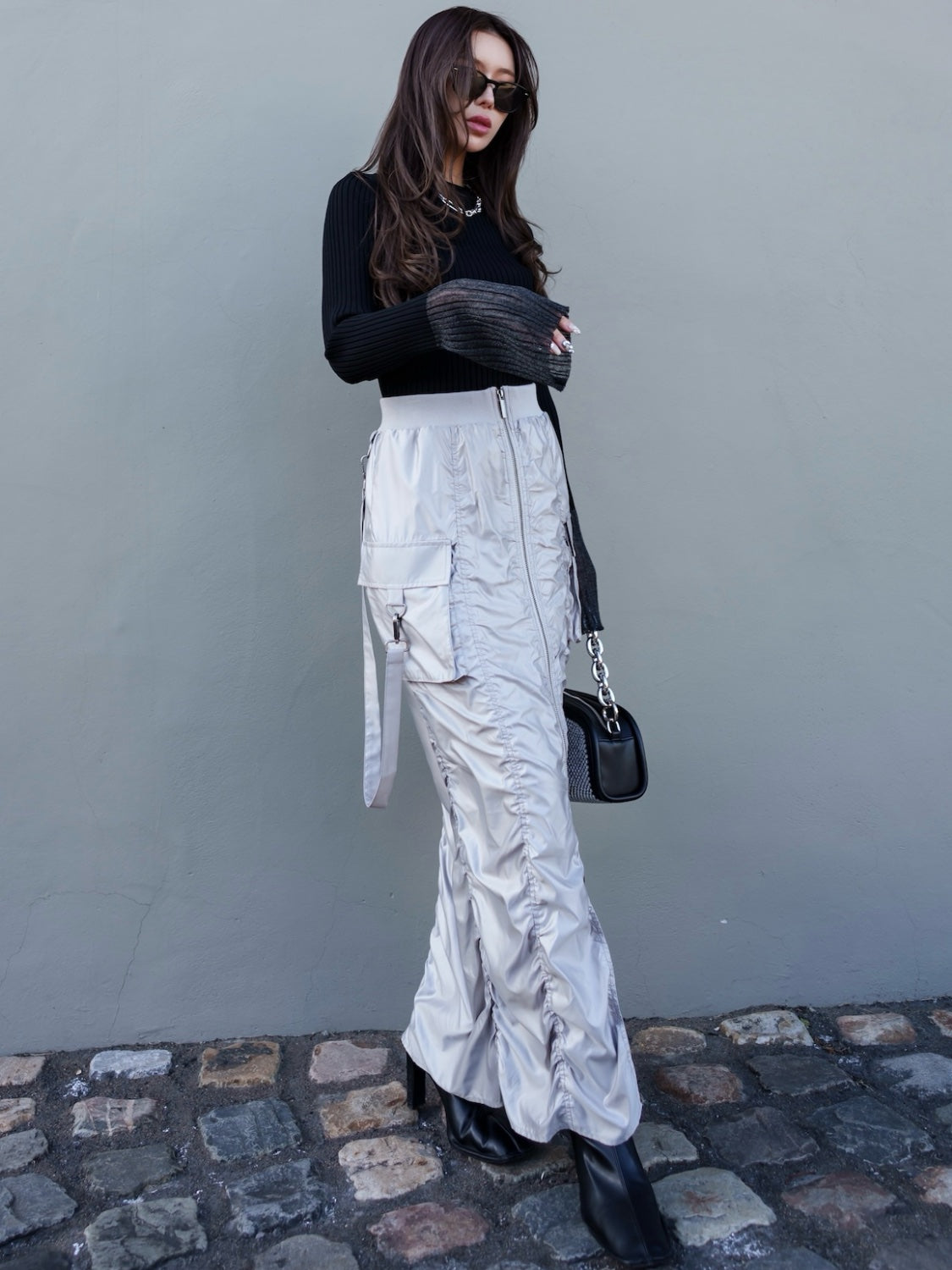 Tafta ruched cargo skirt