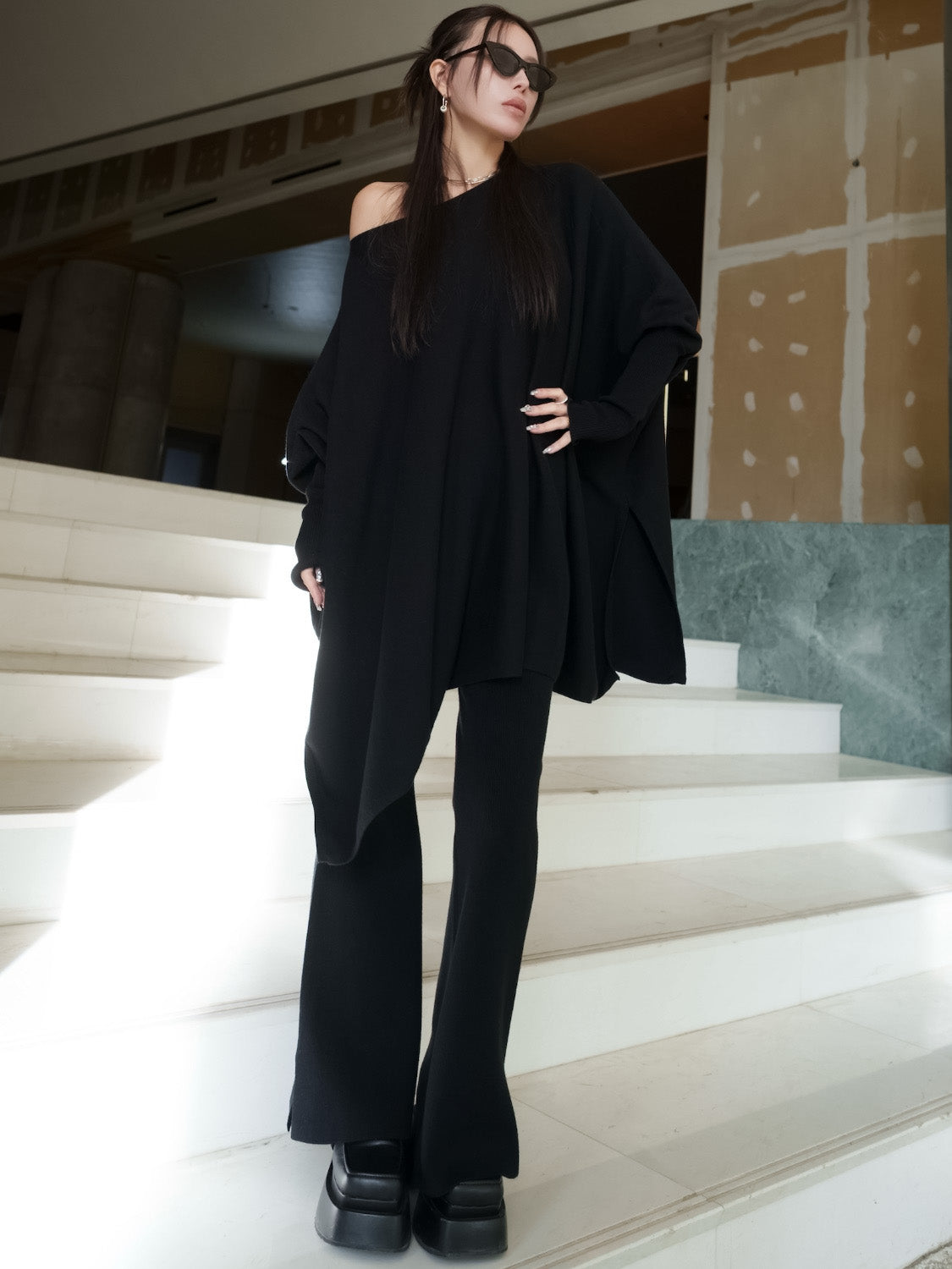 ジャージー KNIT ポンチョ Set-up