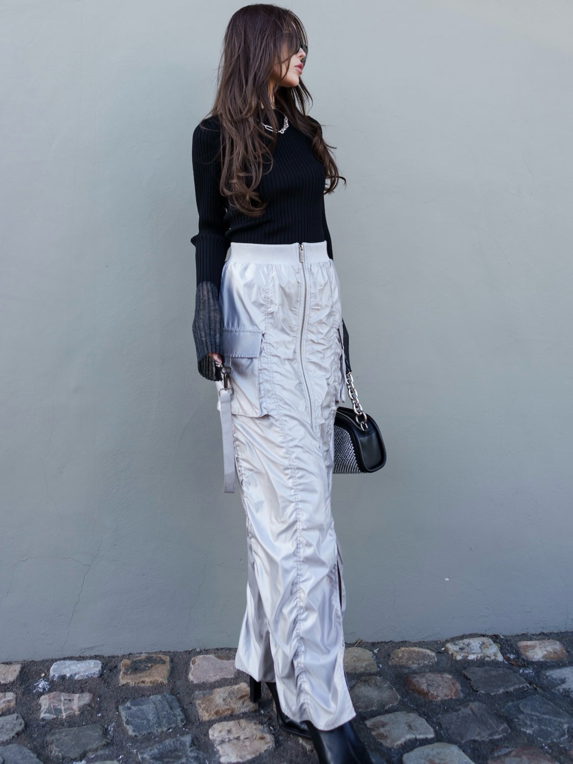 Tafta ruched cargo skirt