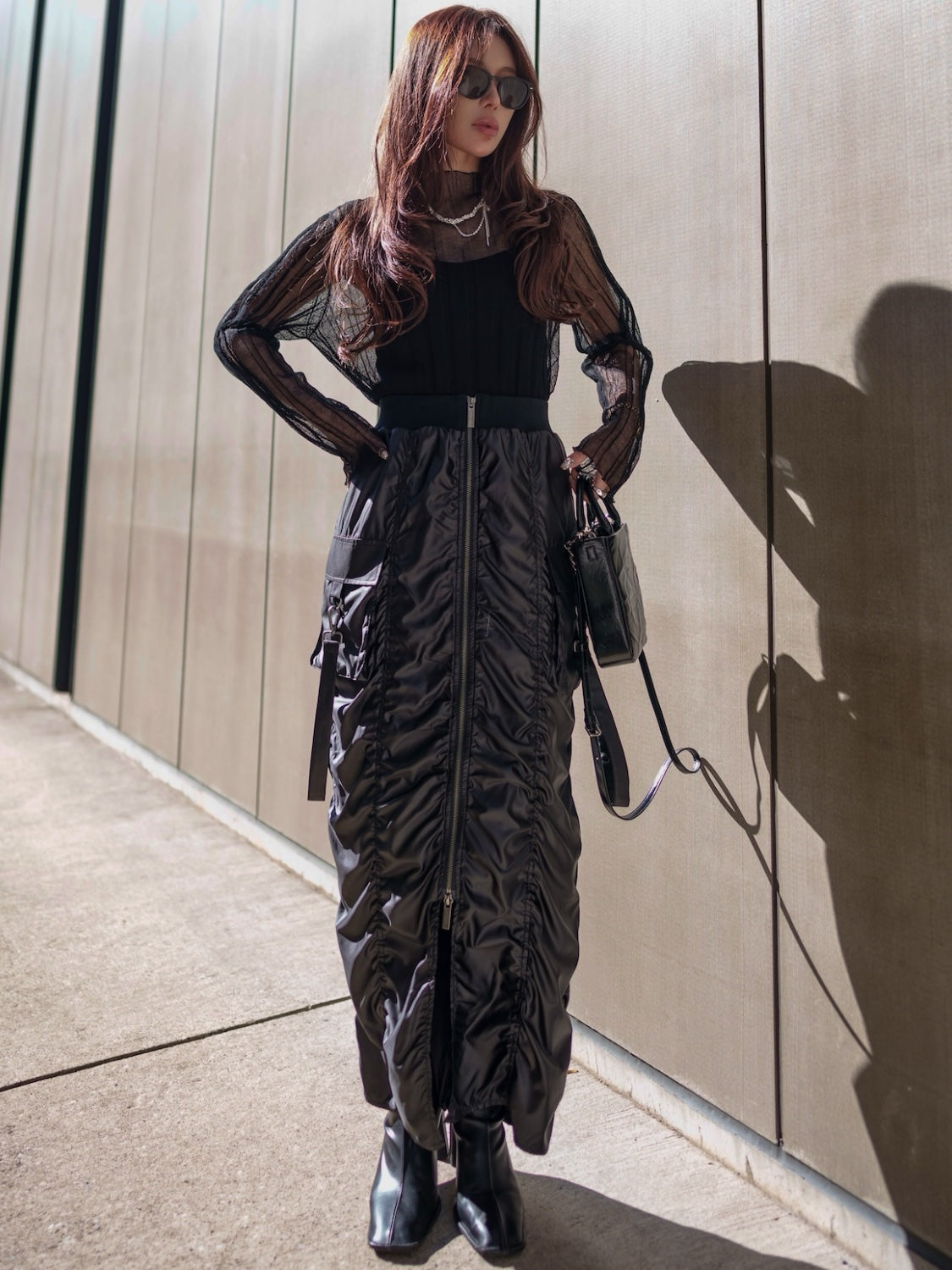 Tafta ruched cargo skirt