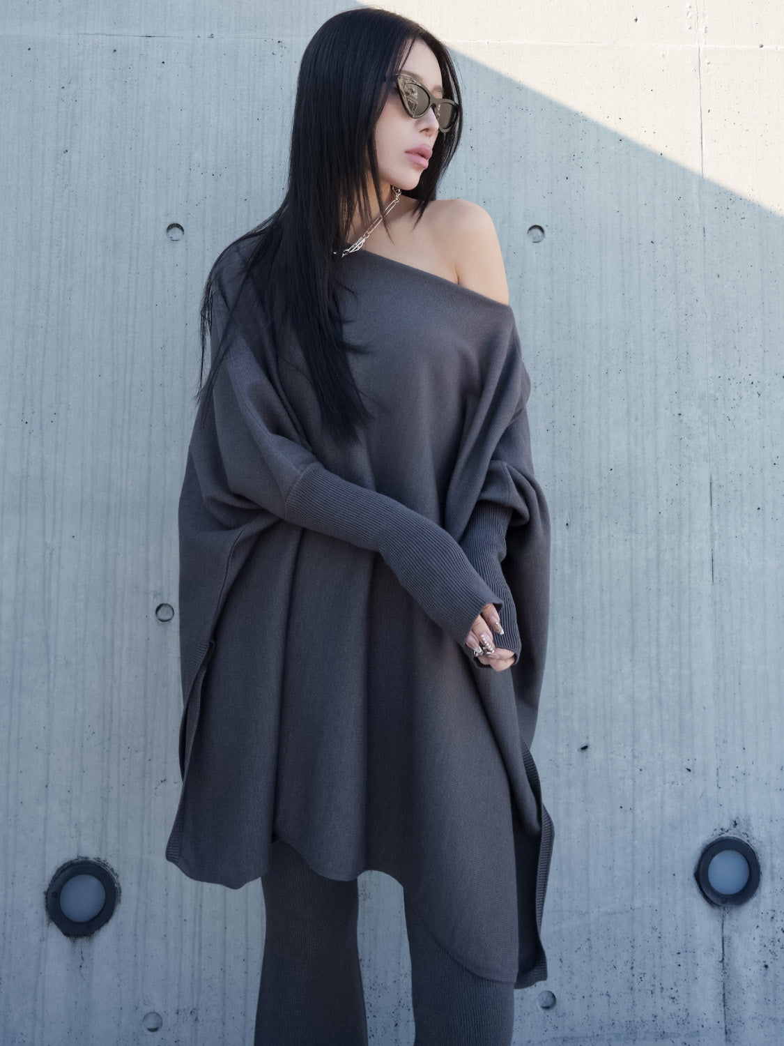 ジャージー KNIT ポンチョ Set-up